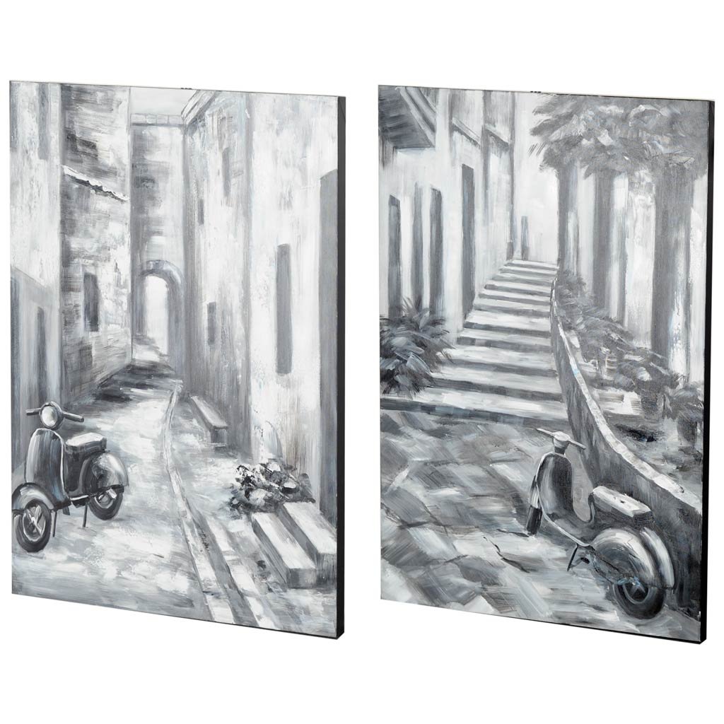 Mercana Memory Lanes Oil Paintings Set of 2 - Vintage Landscape Wall Art for Living Room, Bedroom & Office Decor