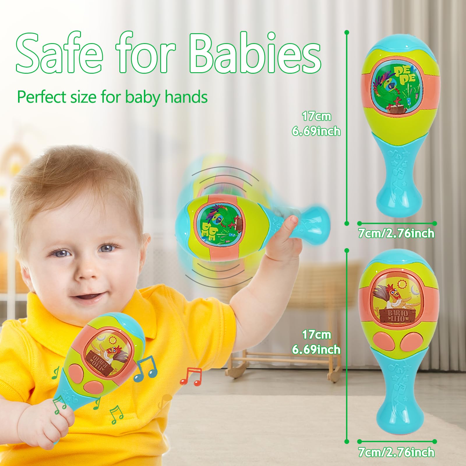 Bartolito Maracas - Musical Baby Rattles & Egg Shakers for Newborns 0-6 Months | Electric Sound Toys for Infant Sensory Development | Perfect for Baby Showers, Birthday Parties & Early Learning Playtime (2-Piece Set)