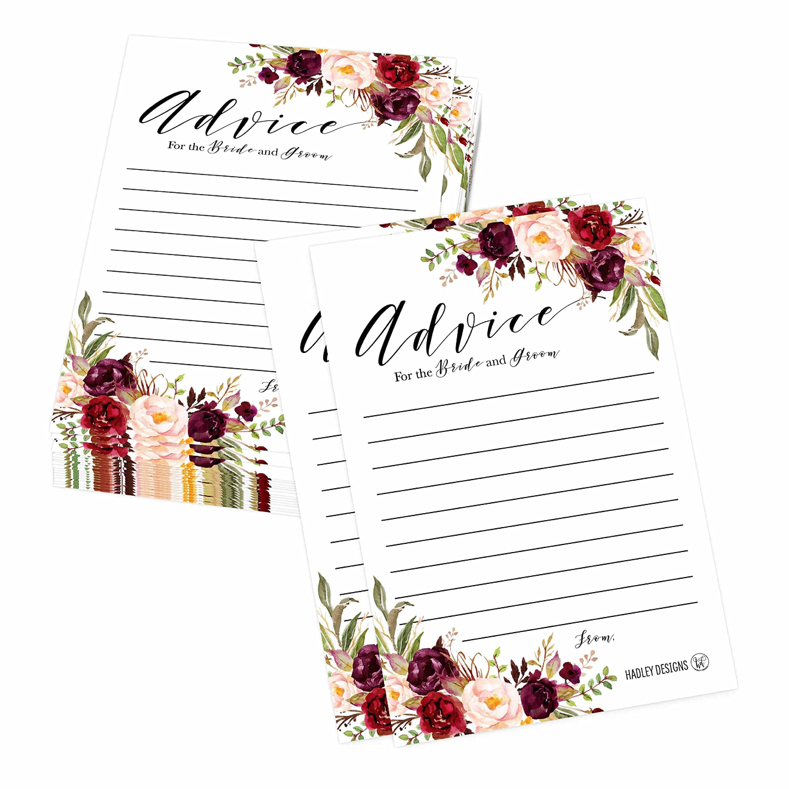 Hadley Designs 50 Floral Wedding & Well Wishes Cards with 24 Thank You Cards - Alternative Guest Book & Bridal Shower Games - Advice Cards for Bride & Groom - Perfect for Wedding Guestbooks, Bridal Showers & Anniversary Celebrations