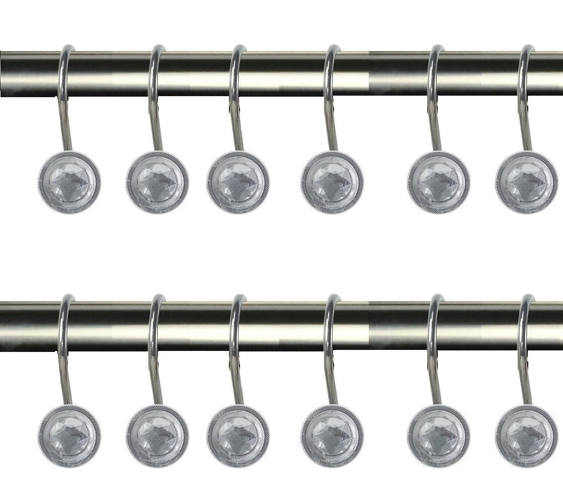 Premium Crystal Shower Hooks - 12 Pack Elegant Bathroom Hooks for Hanging Shower Curtains, Towels & Robes - Rustproof Stainless Steel Hooks for Spa, Hotel & Home Bathroom Decor