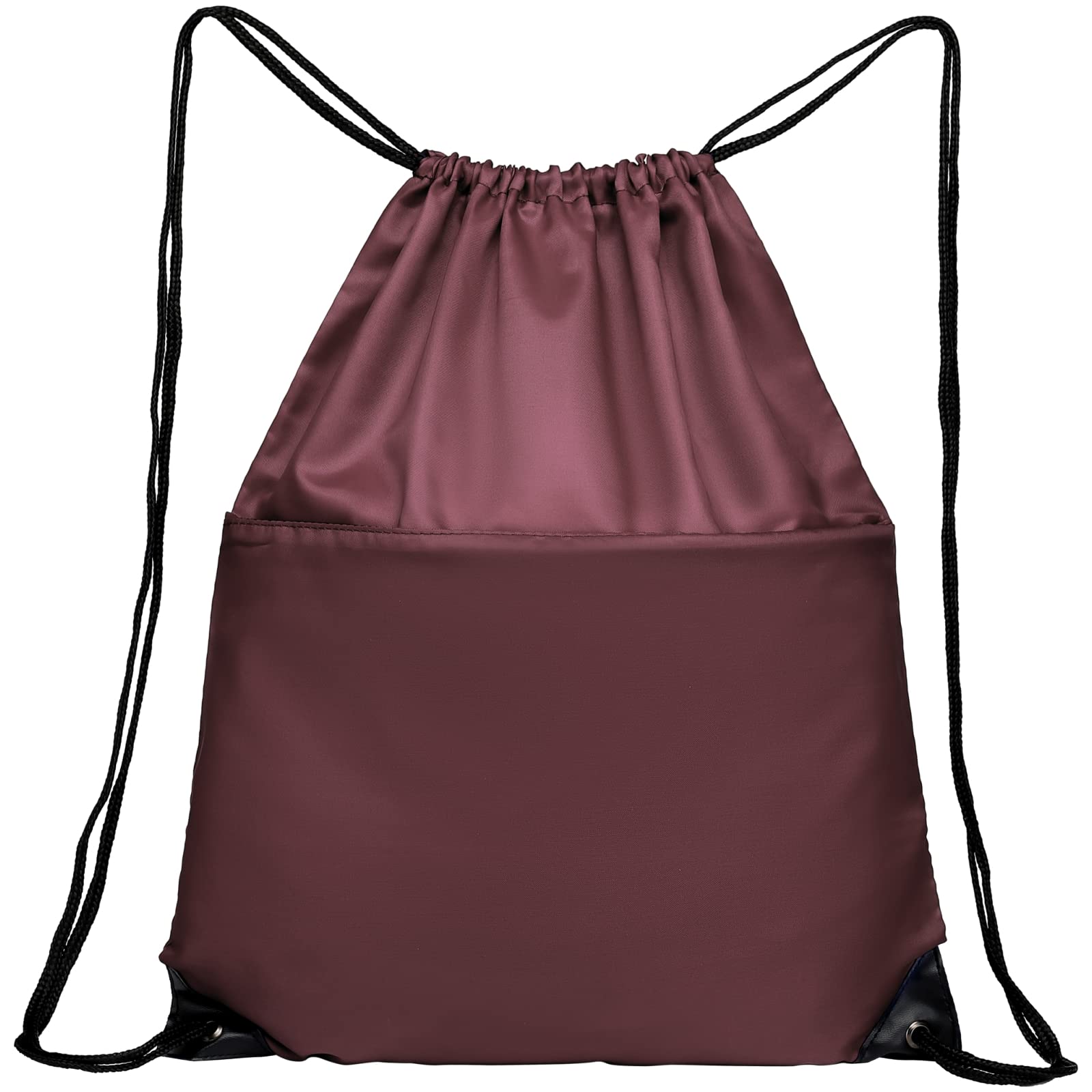 210D Nylon Foldable Drawstring Backpack with Zipper Side Pocket - Lightweight Sports Gym Tote Bag for Men & Women (Burgundy) - Perfect for Workouts, Travel, School & Outdoor Activities