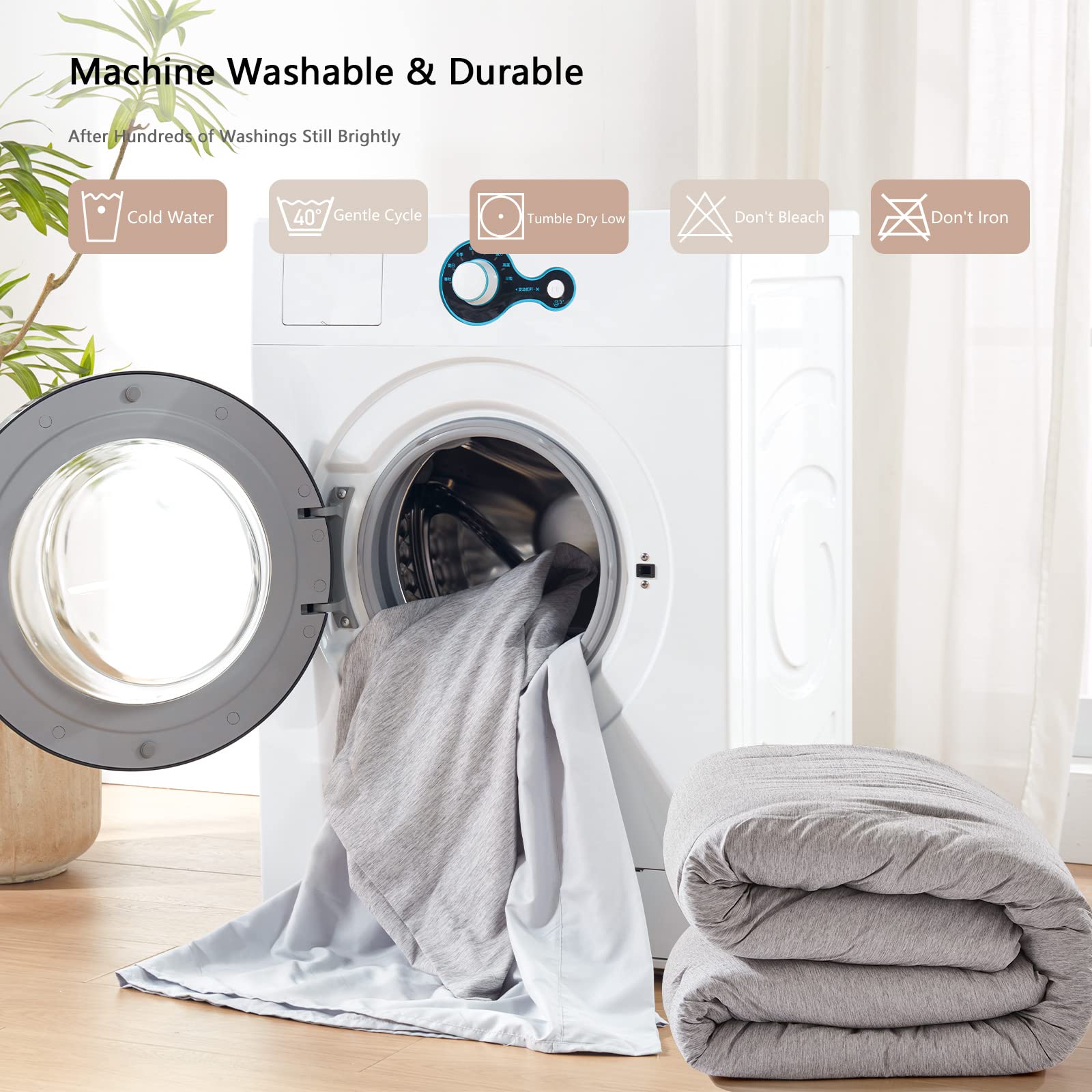 UNILIBRA 7-Piece Queen Comforter Set - All Seasons Soft Grey Bedding Collection with Comforter, Sheets & Pillowcases | Cationic Dyeing Technology | Perfect for Master Bedroom, Guest Room & Dorm Decor