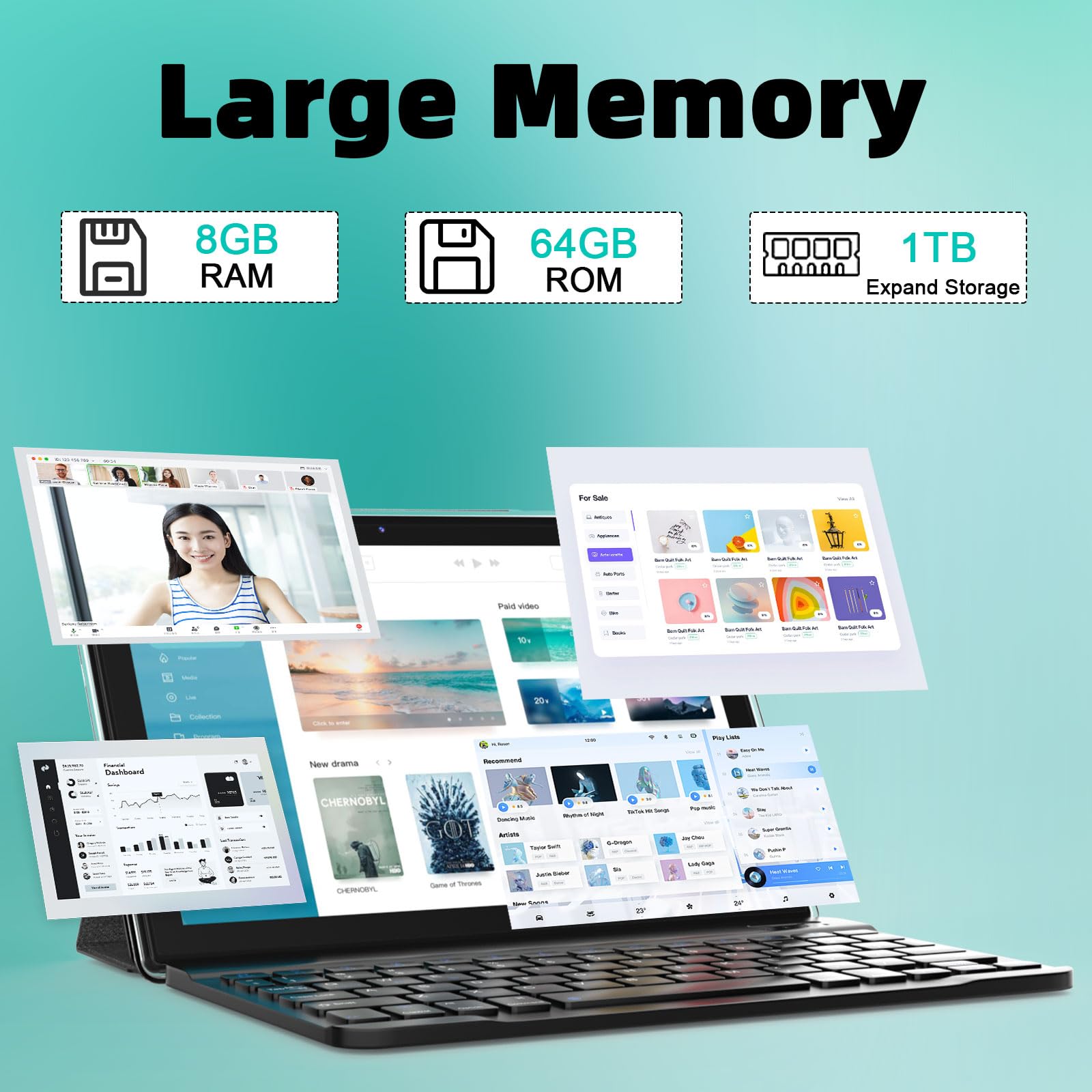 YQSAVIOR 10 Inch Android 14 Tablet - 2-in-1 Laptop with Keyboard, 8GB RAM + 64GB ROM + 1TB Expandable Storage, Quad Core Processor, 1280x800 HD Display, Dual Camera, WiFi & Bluetooth - Includes Protective Case, Mouse & Stylus (Black) - Perfect for Work, Study & Entertainment
