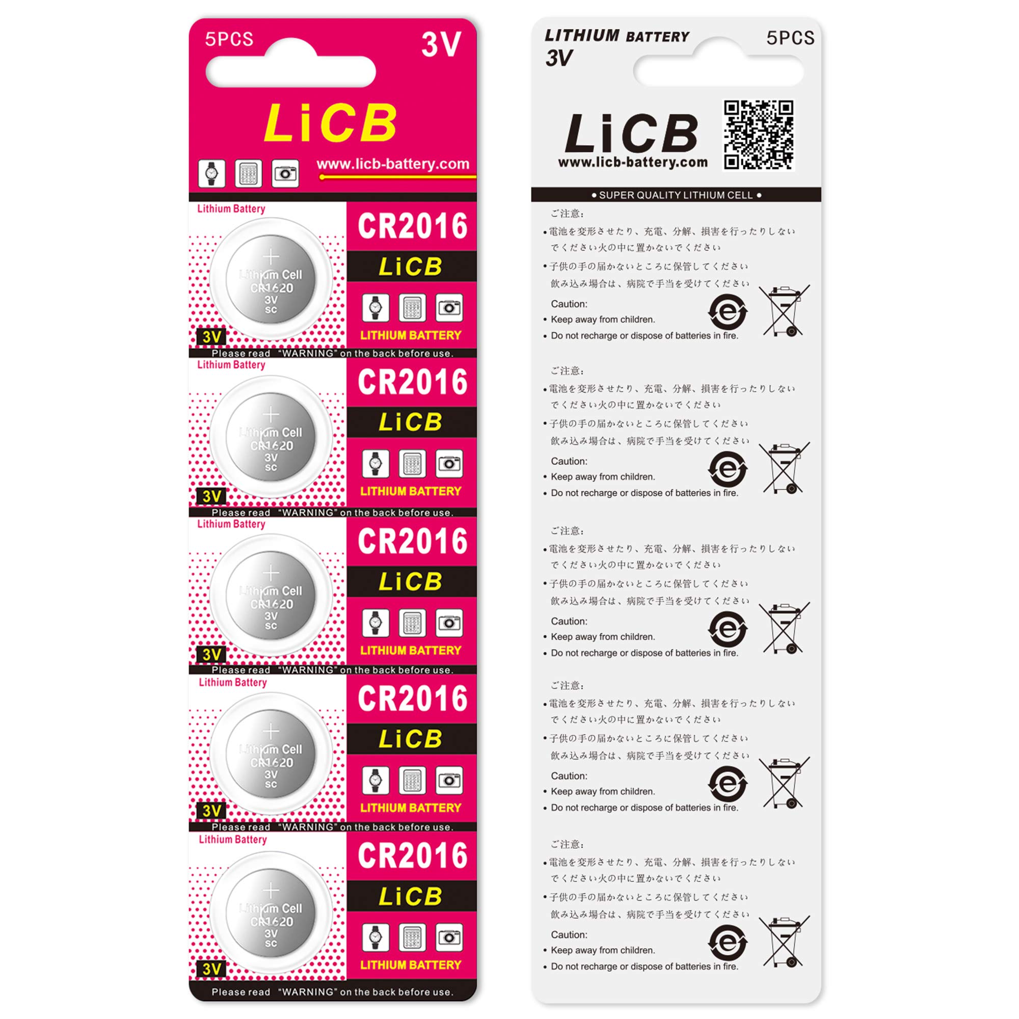 LiCB CR2016 Lithium Battery 3V Coin Cell (20 Pack) - Long Lasting Power for Watches, Calculators, Key Fobs & Small Electronics