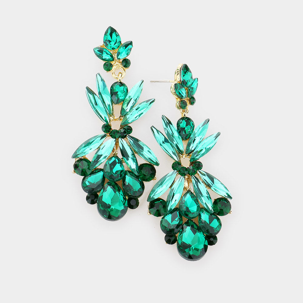 Emerald Crystal Floral Dangle Earrings for Women | Elegant Bohemian Jewelry | Perfect for Weddings, Parties & Special Occasions
