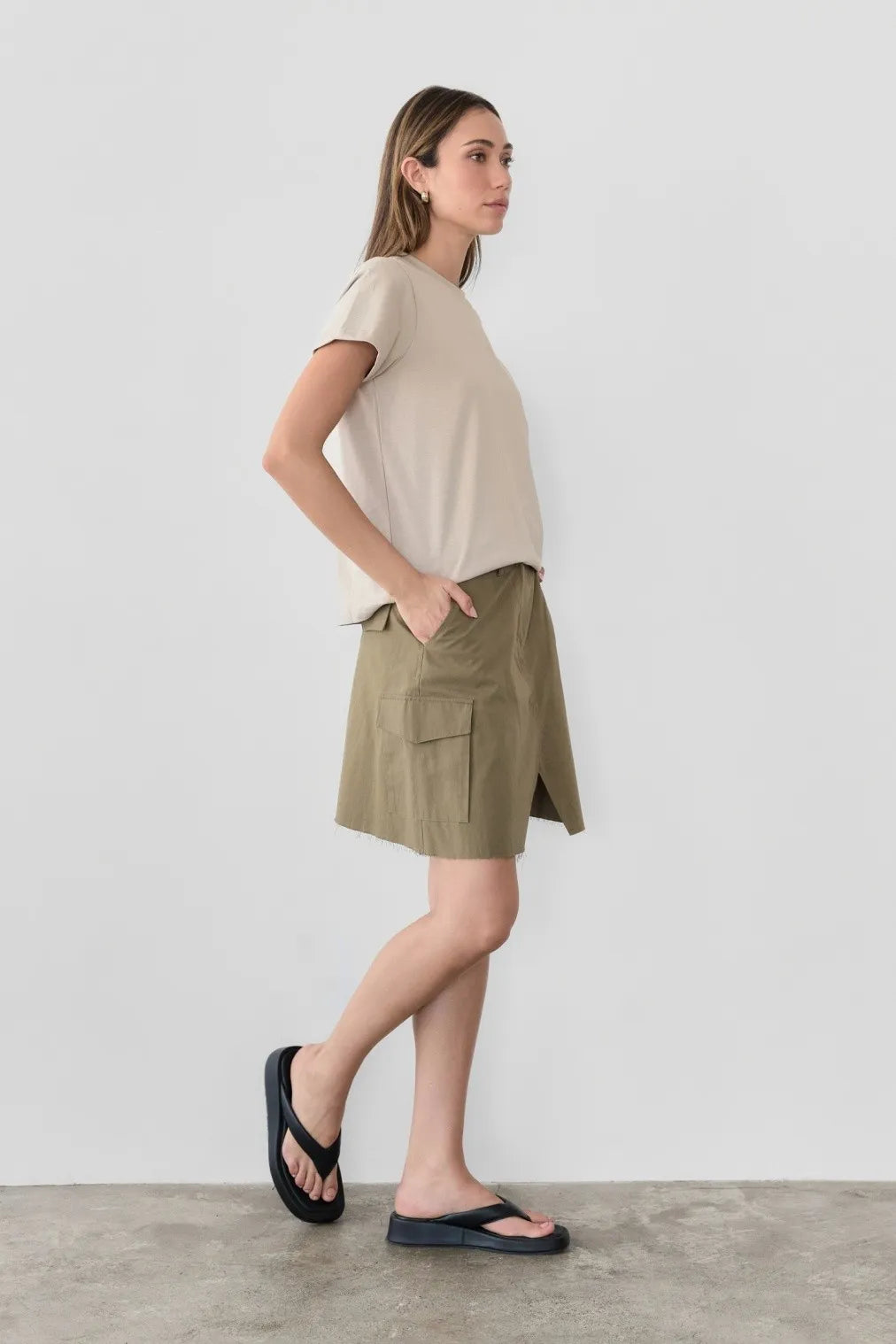 Stylish Olive Slit Skirt with Pockets - Women's High Waist A-Line Midi Skirt for Casual & Office Wear | Perfect for Work, Dates & Everyday Outfits