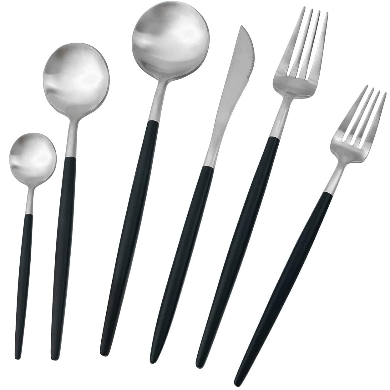40-Piece Matte Silver Black 304 Stainless Steel Cutlery Set - Forks, Spoons & Knives for 8 People - Durable Kitchen Dinnerware for Camping, Wedding, Christmas Party & Home Dining (Dishwasher Safe)