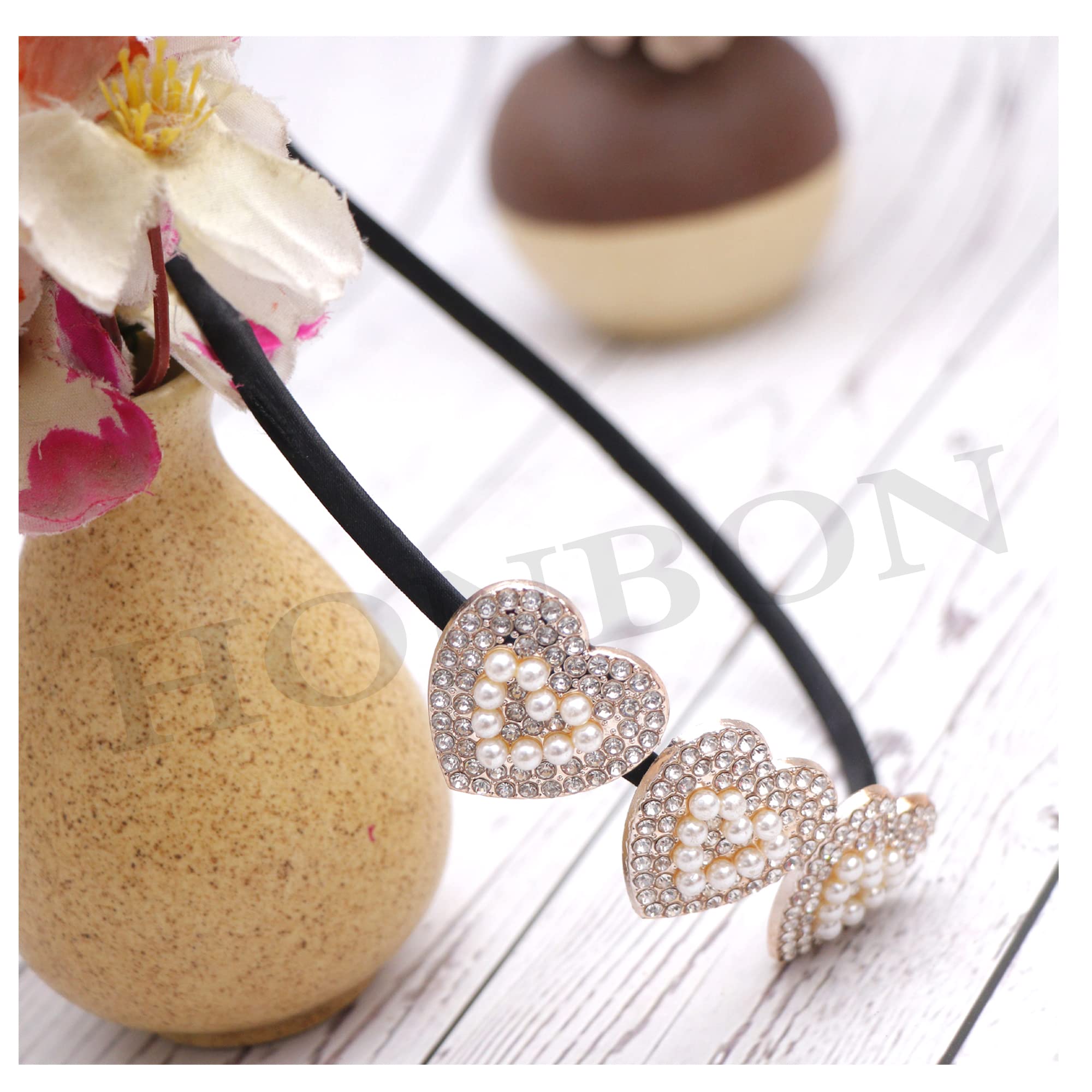 Golden & White Rhinestone Pearl Headband for Women - Elegant Wedding Hair Hoop with Heart Shape Design - Bridal Hair Accessories for Girls & Women (Pack of 2) - Perfect for Weddings, Parties & Special Occasions