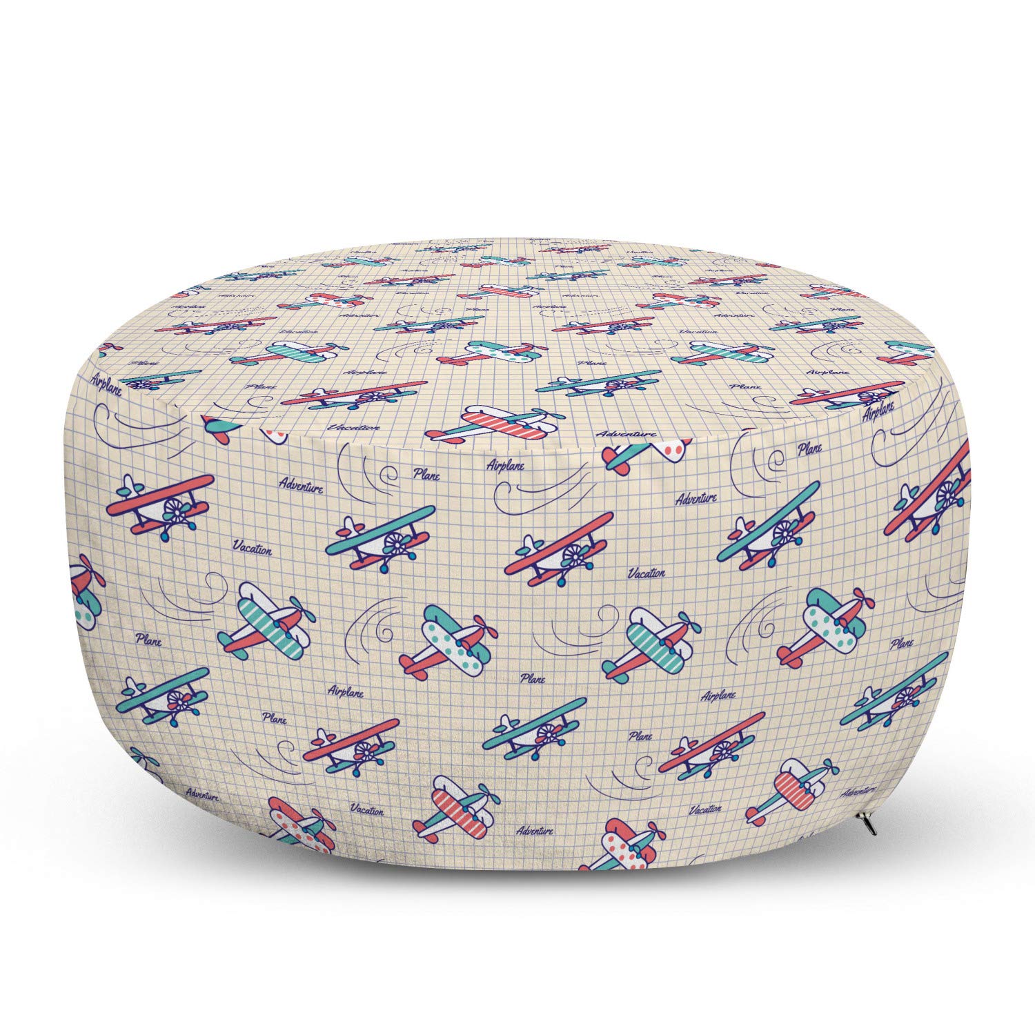 Ambesonne Vintage Airplane Ottoman Pouf - Colorful Aircraft Design Foot Rest with Removable Cover for Living Room & Bedroom - Soft Decorative Pouf for Home Office & Reading Nook - Adventure Exploration Theme Home Decor