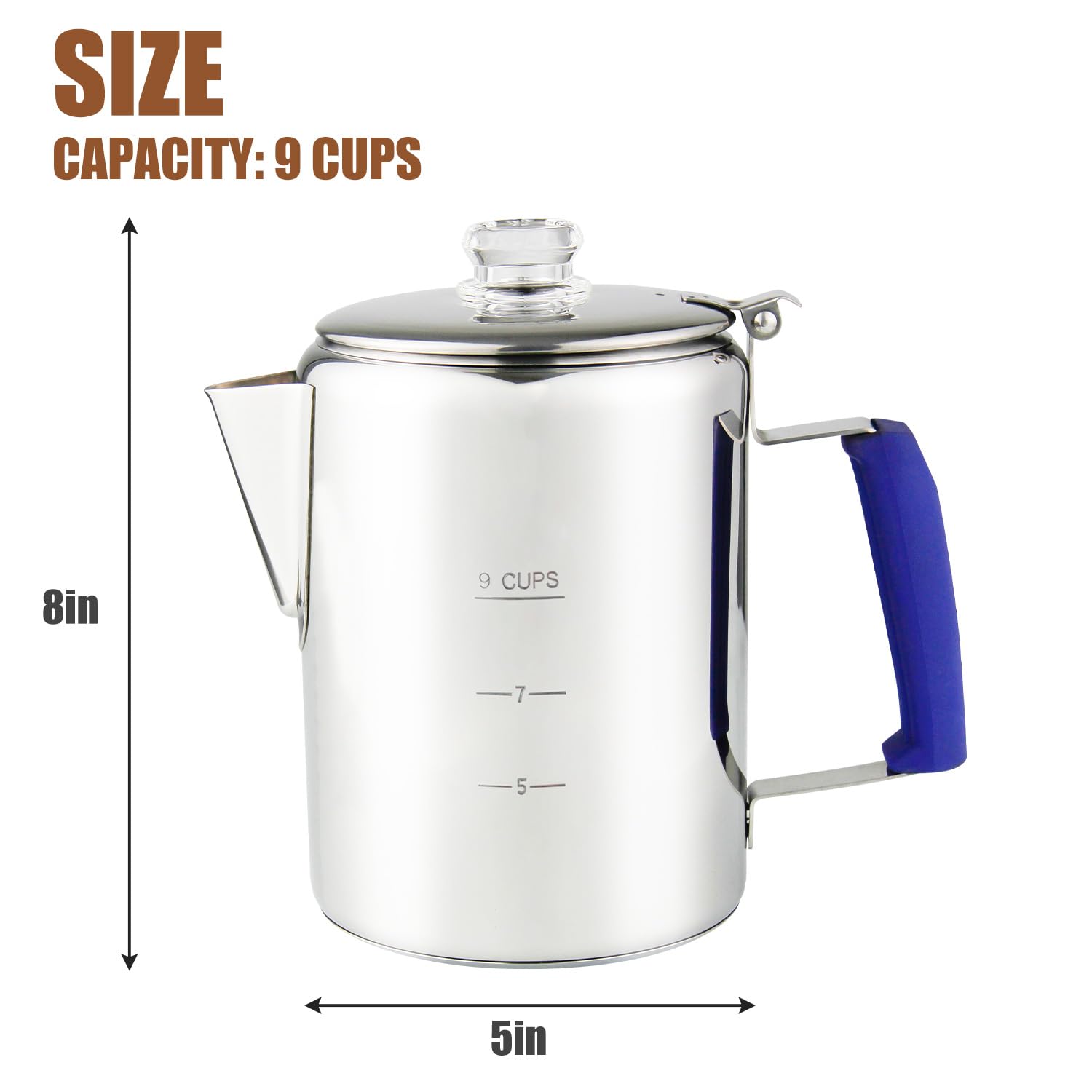 Premium Stainless Steel Stove Top Percolator Coffee Maker - 9 Cup Camping Coffee Pot with Borosilicate Glass Knob & Heat-Resistant Handle for Campfire, Induction Cooker & Home Use - Perfect for Outdoor Adventures & Daily Brewing