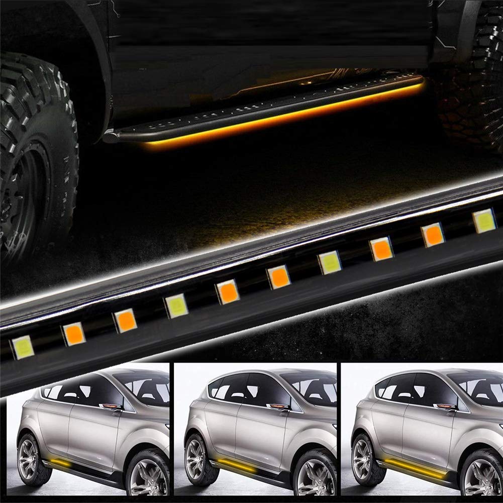 48 Inch Truck LED Running Board Lights with Amber Turn Signal & Sequential Side Marker - 2PCs White Flexible Step Strip Courtesy Lights for Extended Crew Cab Pickups | Perfect for Night Driving & Off-Road Adventures
