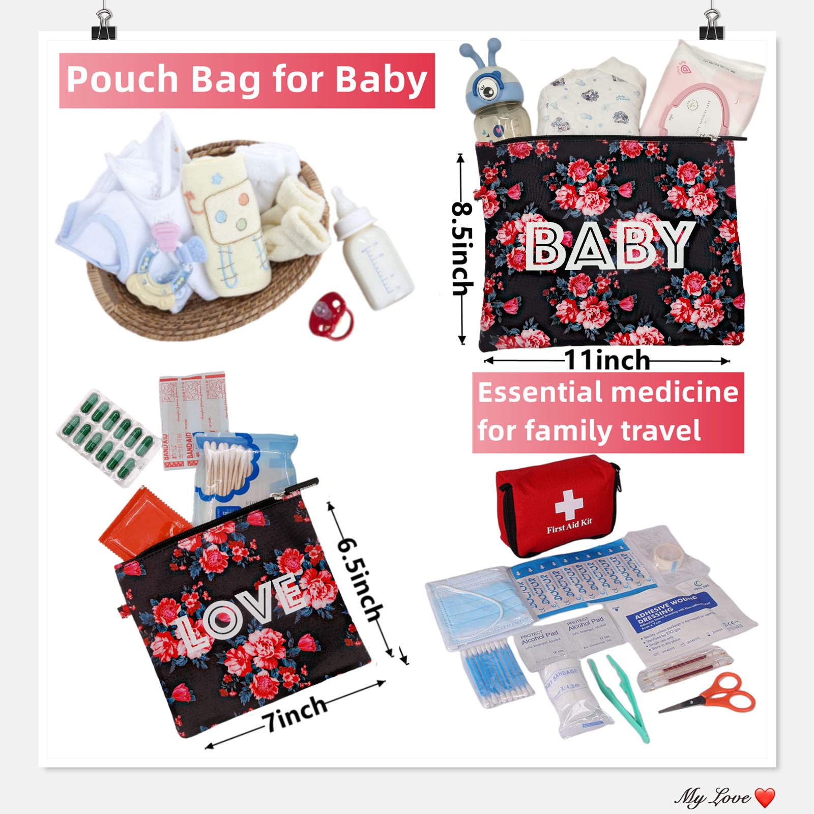 6 Pcs Waterproof Diaper Bag Organizer Set with Floral Print - Baby Essentials Pouches for Clothes, Bottles, Wet Bags & Cloth Diapers - Perfect for Travel, Daycare & On-the-Go Parents