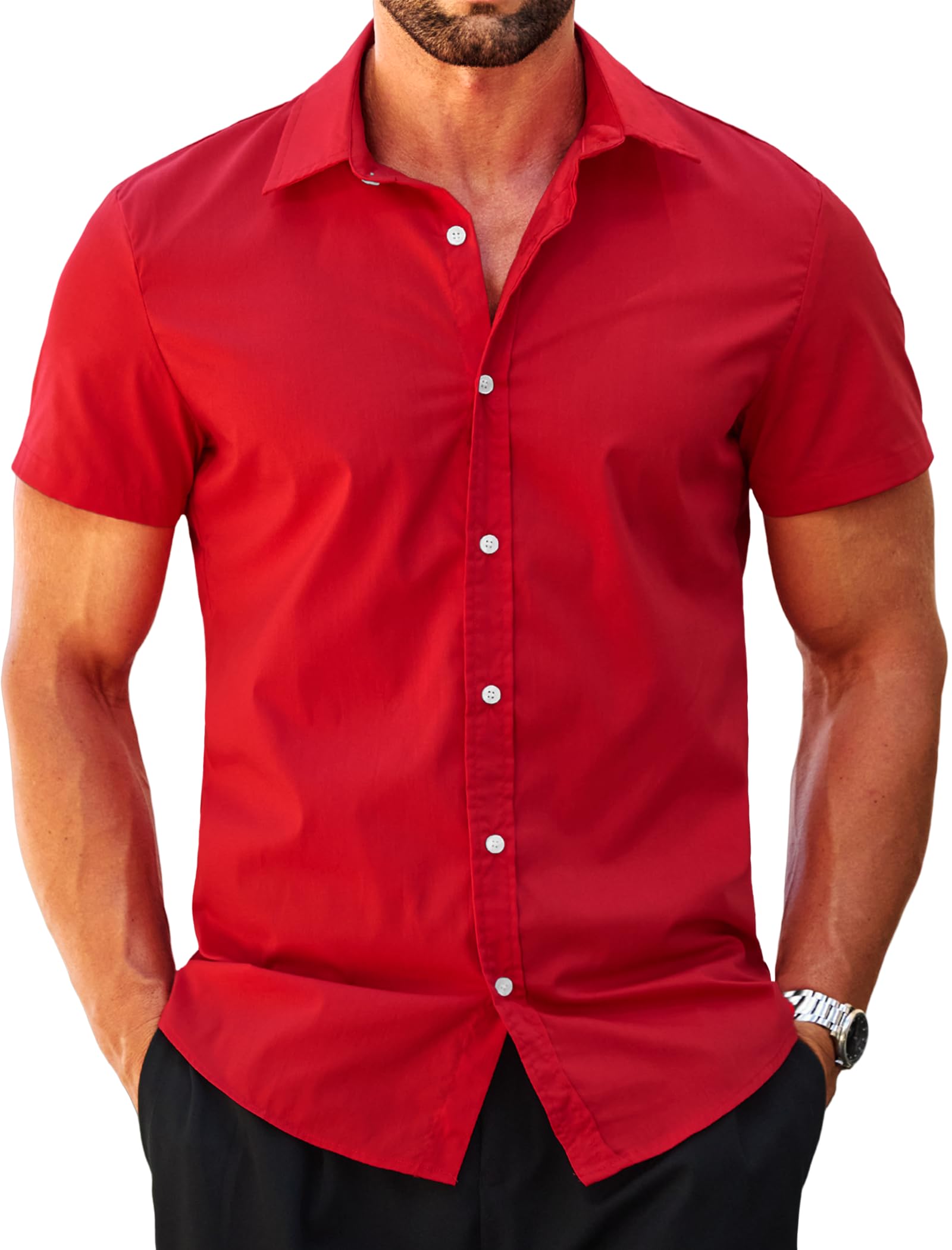 MAPICK Men's Slim Fit Short Sleeve Dress Shirt - Button Down Business Casual Shirt for Summer | Office Wear, Date Night & Formal Occasions