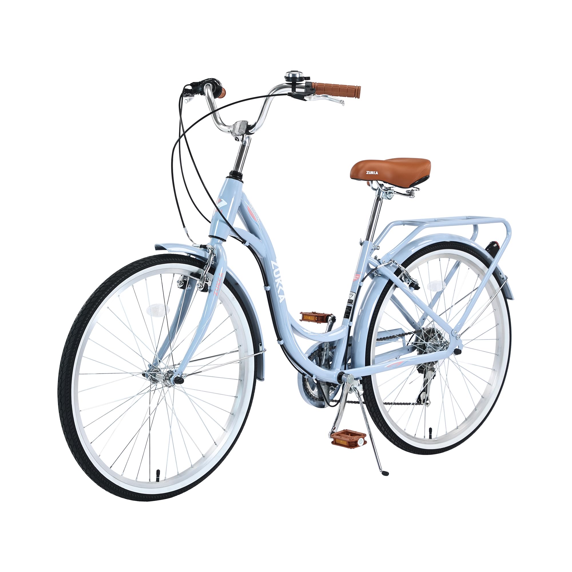 26 Inch Women's Beach Cruiser Bike - 7-Speed Step-Through Commuter Bicycle with Adjustable Seat, Lightweight Steel Frame in Blue | Perfect for Coastal Rides, City Commuting & Leisure Cycling