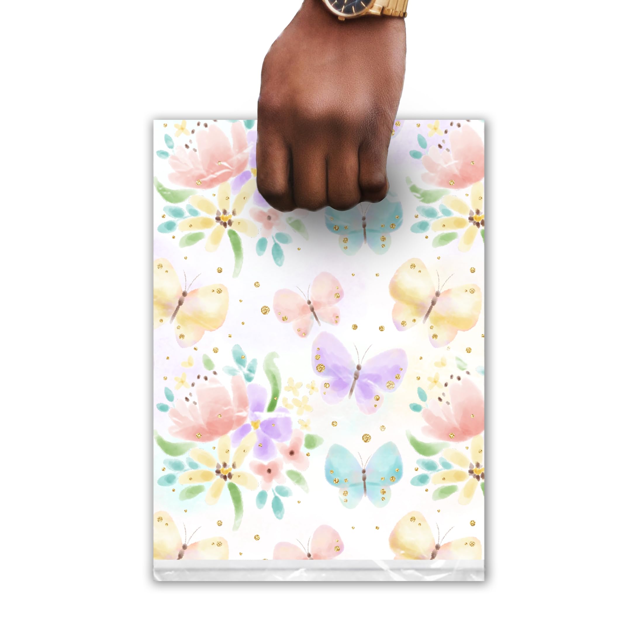 9x12 Inch 100-Pack Floral Butterfly Printed Boutique Shopping Bags with Die-Cut Handles - Premium Retail Merchandise Bags for Small Business Owners | Perfect for Gift Wrapping, Wedding Favors & Boutique Packaging
