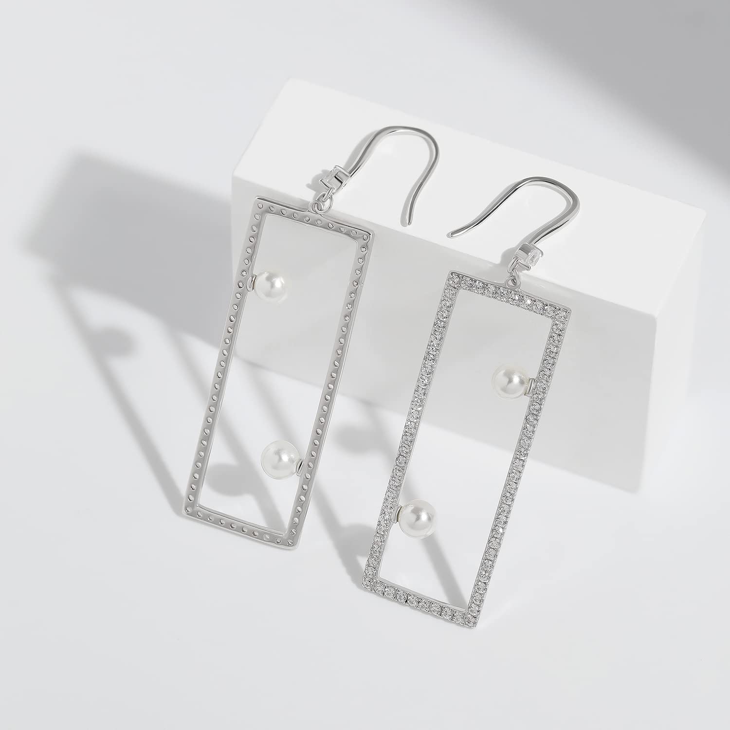 Meissa 925 Sterling Silver Geometric Pearl Drop Earrings | Handmade Rose Gold Statement Jewelry | Perfect for Weddings, Parties & Special Occasions