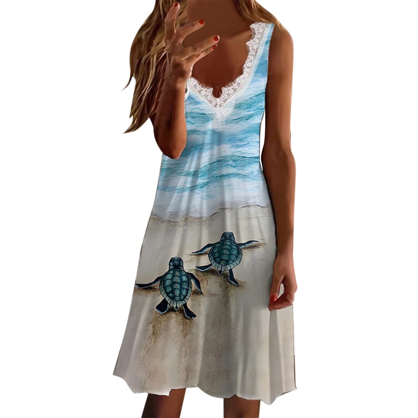 Women's Long Blue Boho Floral Beach Dress - V-Neck Midi Sundress for Summer Vacations & Tropical Getaways | Perfect for Beach Parties, Resort Wear & Casual Outings