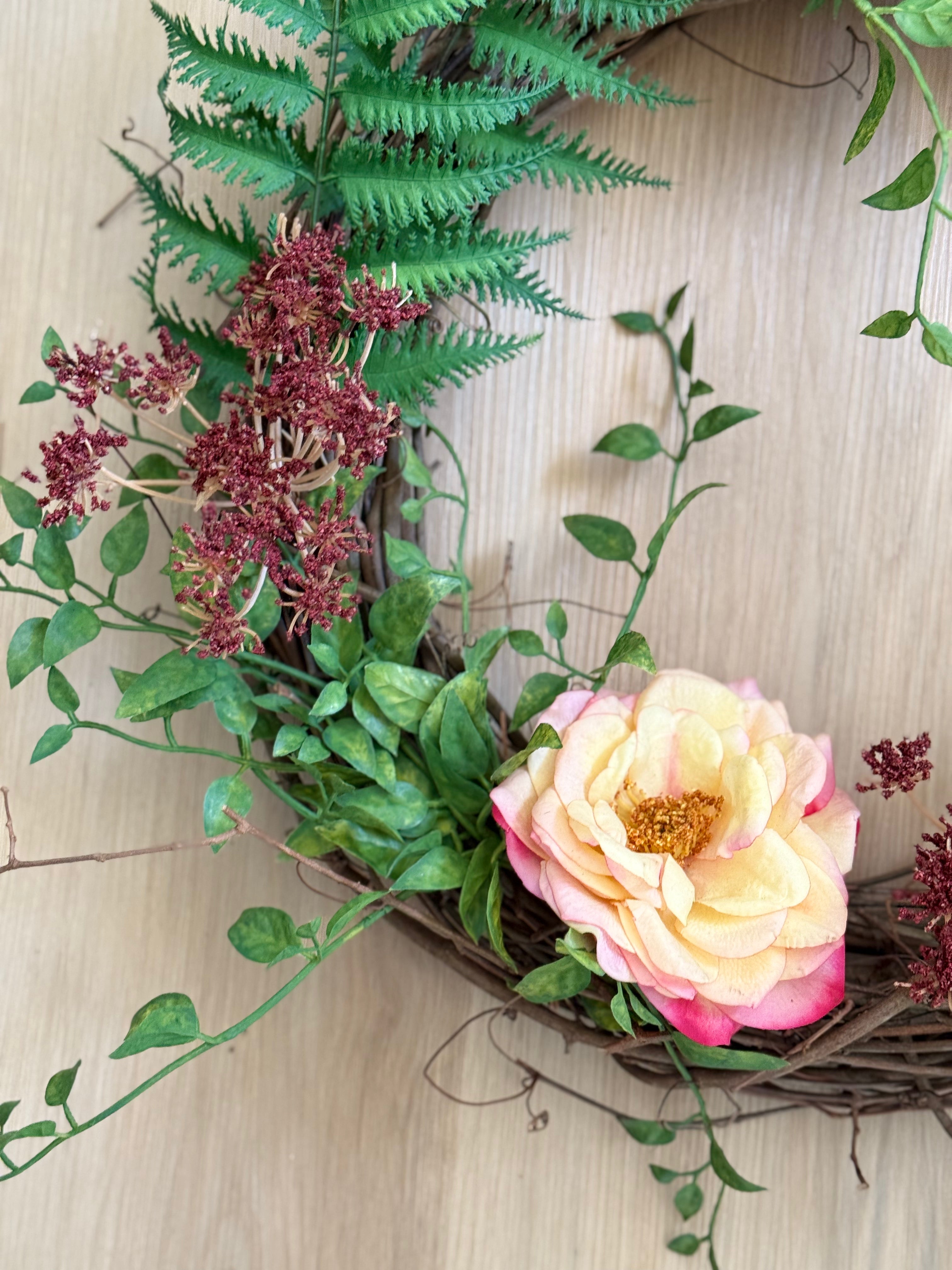 English Garden Wreath - Elegant Floral Door Decor for Spring & Summer | Perfect for Home, Wedding, and Party Decorations