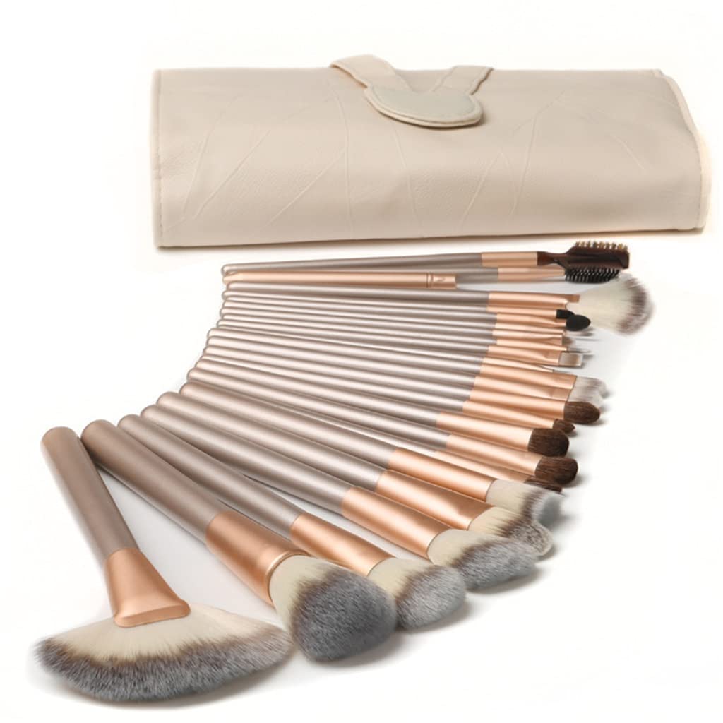 24-Piece Professional Makeup Brush Set - Beige Handle Concealer, Foundation, Eyeshadow, Eyebrow & Lip Brushes for Flawless Blending | Perfect for Daily Makeup, Contouring & Professional Makeup Artists | Cosmetic Brush Kit (Beige, 24pcs)