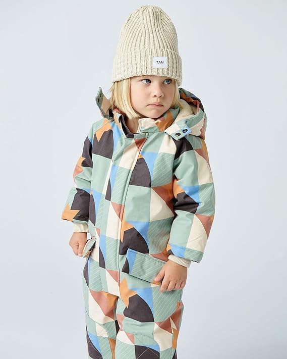 7AM Enfant Baby Snowsuit Coat - Waterproof Winter Jacket with Hood, 2 Pockets & Fun Prints | Warm Outerwear for Infants & Toddlers | Perfect for Snow Play, Sledding & Cold Weather Adventures