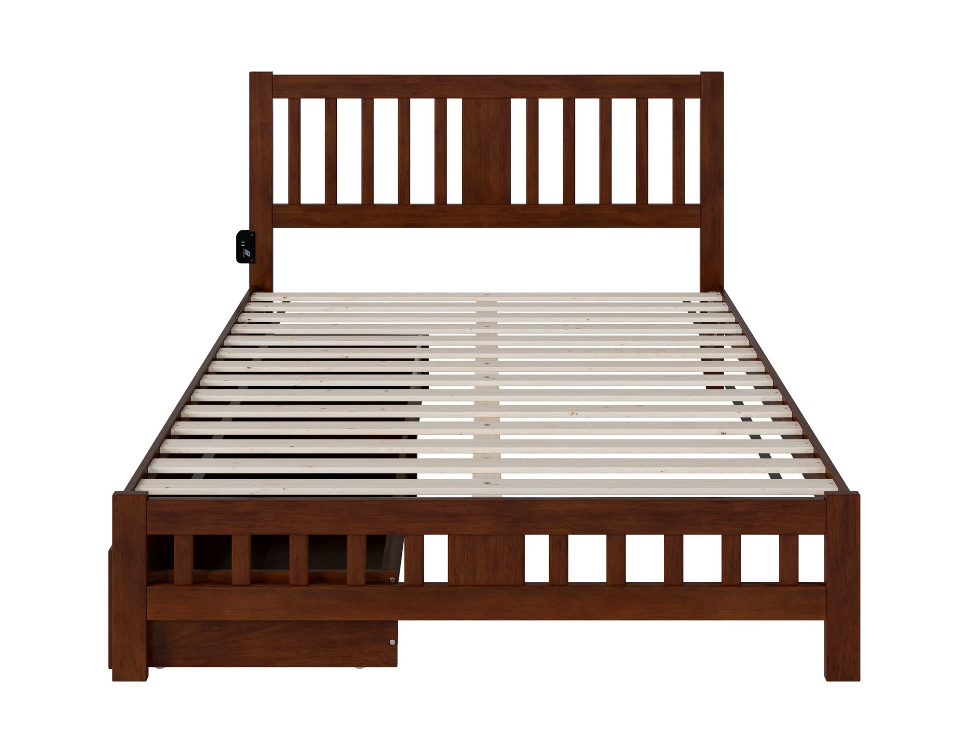 AFI Tahoe Queen Size Platform Bed with Footboard & 4 Storage Drawers in Walnut Finish - Modern Bedroom Furniture for Small Spaces & Guest Rooms