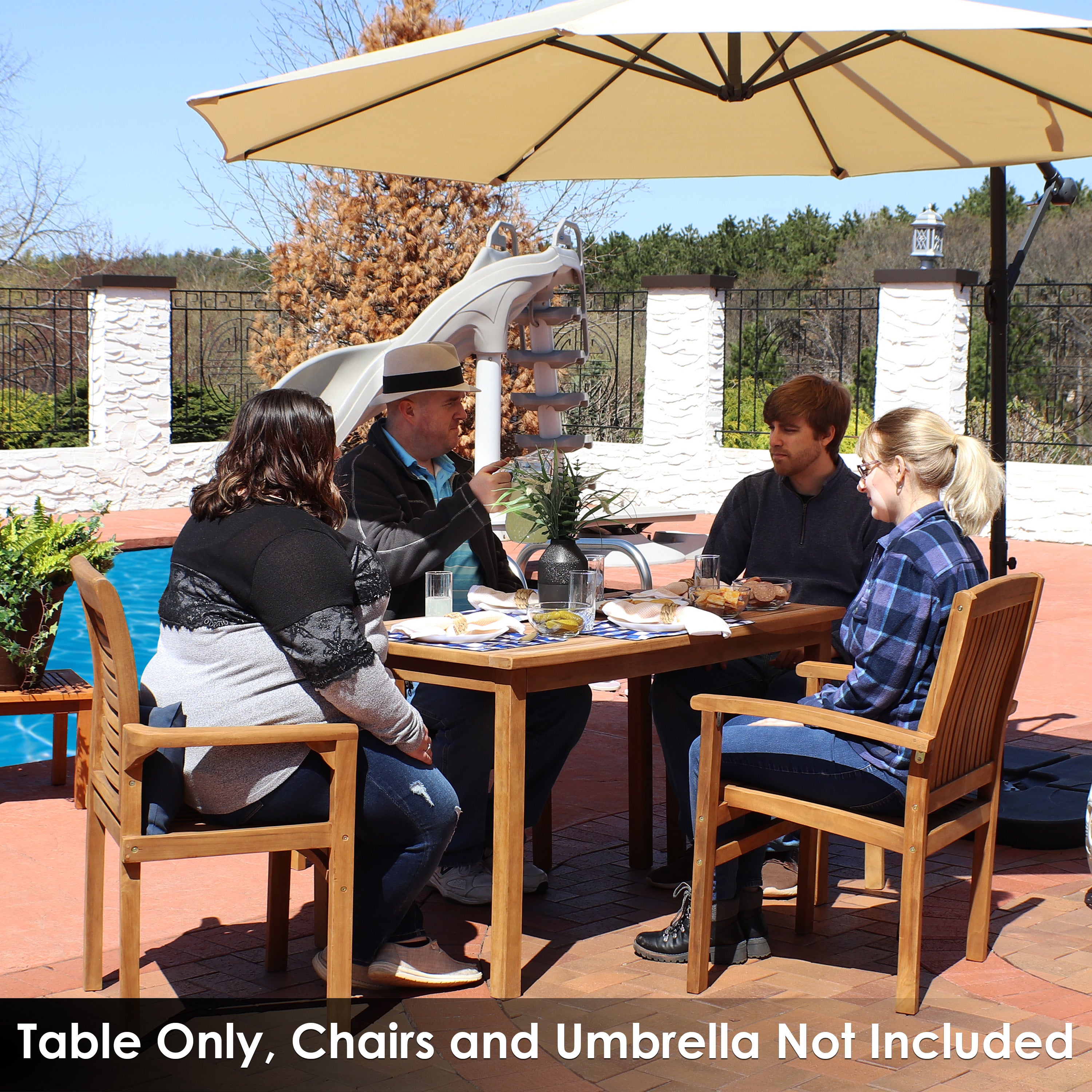Sunnydaze Teak Rectangle Outdoor Dining Table with Stain Finish - 47 Inch Weather-Resistant Patio Furniture for Backyard, Garden, and Poolside Dining