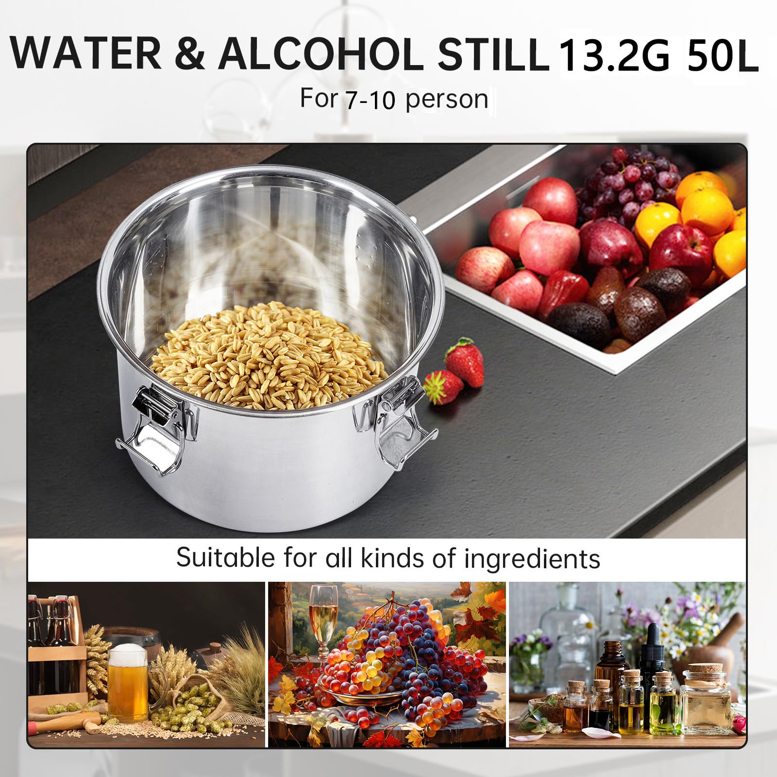 GARVEE 13.2 Gallon (3 Pots) Stainless Steel Alcohol Distiller Kit with Copper Tube & Circulating Pump - Perfect for Home Brewing Whisky, Wine, Brandy - Ideal for DIY Craft Spirits, Moonshine Making & Small Batch Distillation