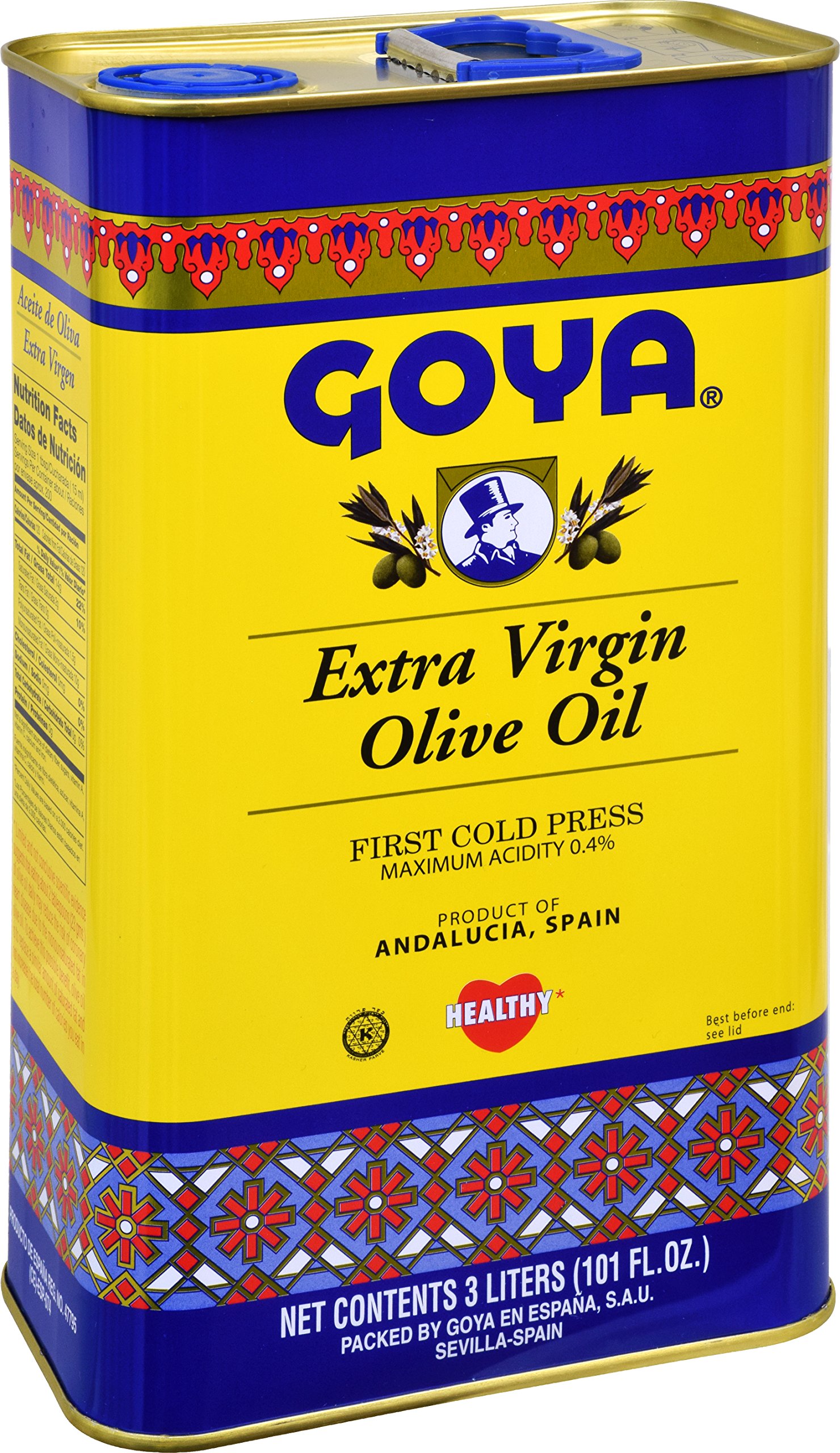 Goya Foods Extra Virgin Olive Oil - 3 Liter Tin (Pack of 3) | Premium Cooking Oil for Salads, Pasta & Mediterranean Dishes | Healthy & Natural Olive Oil for Home & Restaurant Use