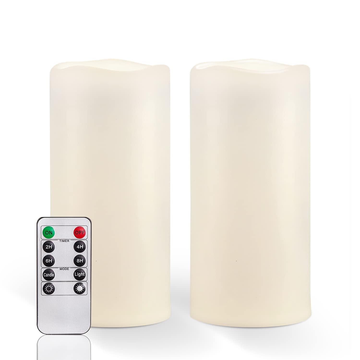 Amagic 8” x 4” Battery Operated Flameless Candles - Waterproof Outdoor Candles with Remote Control & Timer, Long-Lasting Ivory White LED Candles (Set of 2) - Perfect for Patio, Garden, Wedding & Home Decor