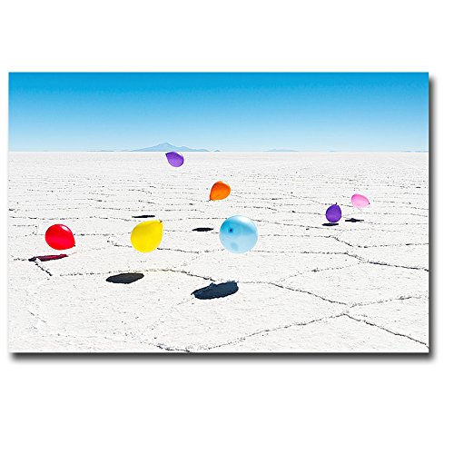 Premium Gallery-Wrapped Canvas Giclee Art Print - Balloons Over Salar de Uyuni, Bolivia by Richard Silver (16x24 inches, Ready to Hang) - Perfect for Living Room, Bedroom & Office Wall Decor