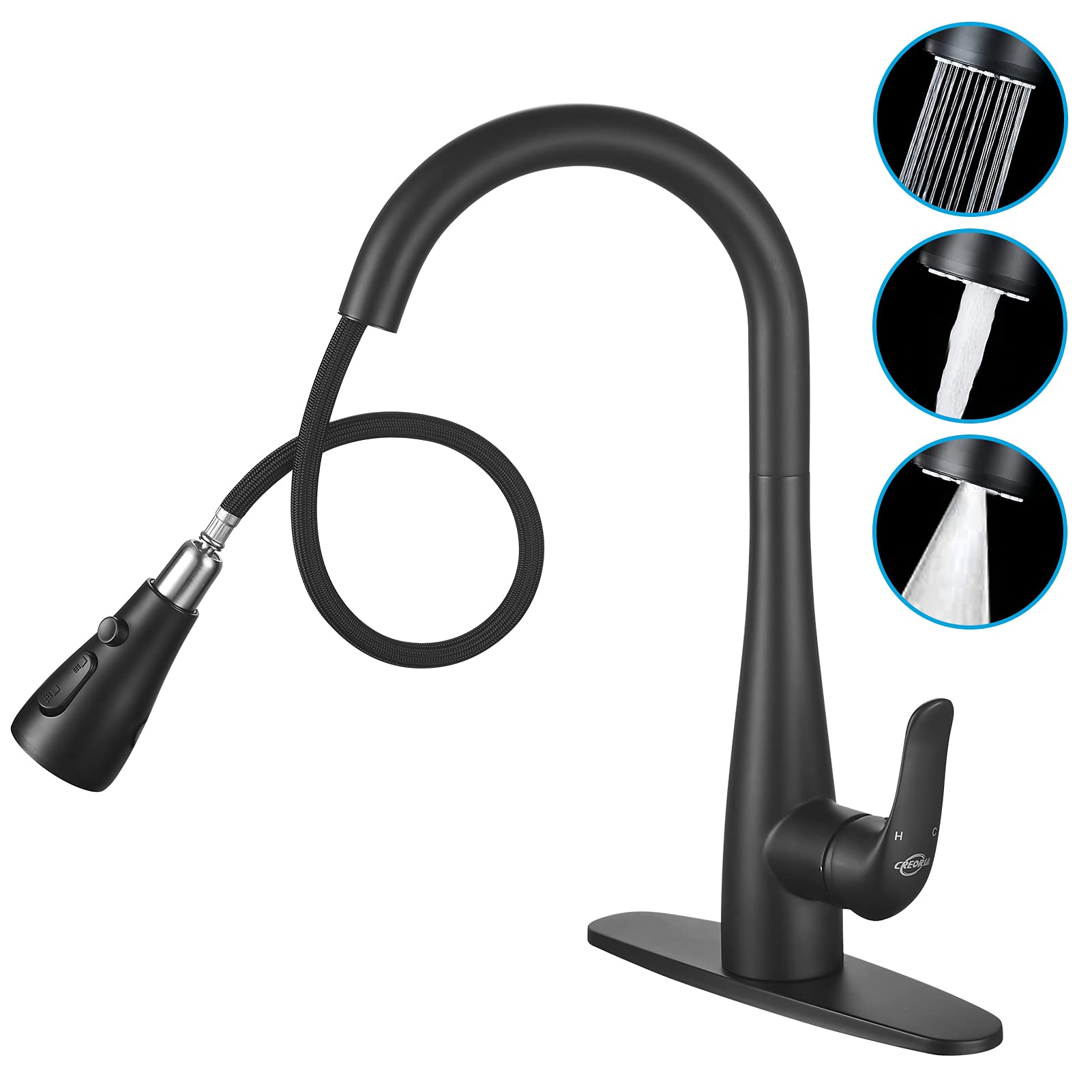 Matte Black Single Handle High Arc Kitchen Faucet with Pull Down Sprayer - 304 Stainless Steel Lead-Free Design for 1 or 3 Hole Sink Installation - Perfect for Modern Kitchens & Easy Dishwashing