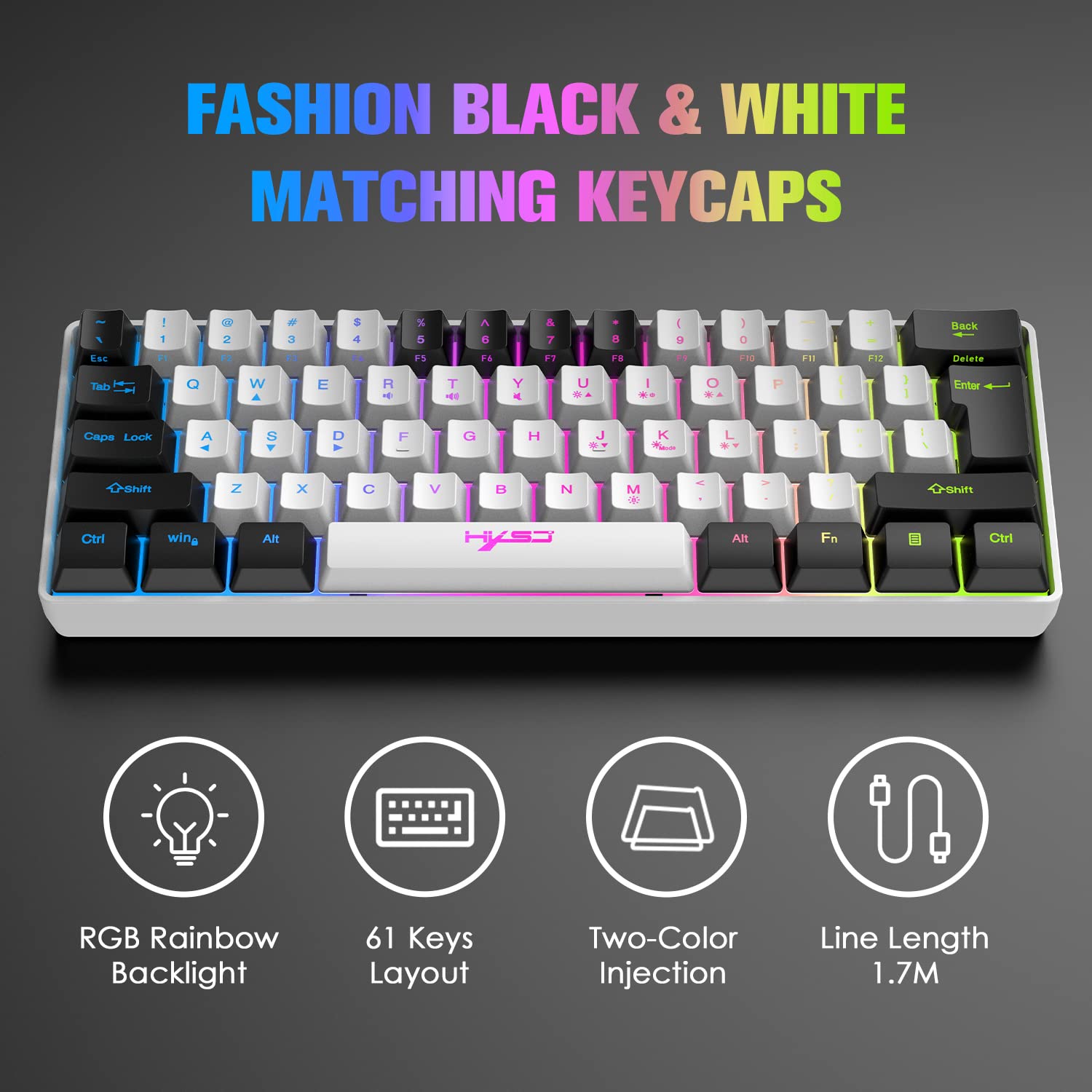 60% Mechanical Feel Gaming Keyboard and Mouse Combo with RGB Backlit, Wired USB for PC, Mac, PS4 - Includes Mouse Pad (White) - Perfect for Competitive Gaming, Office Work, and Home Entertainment