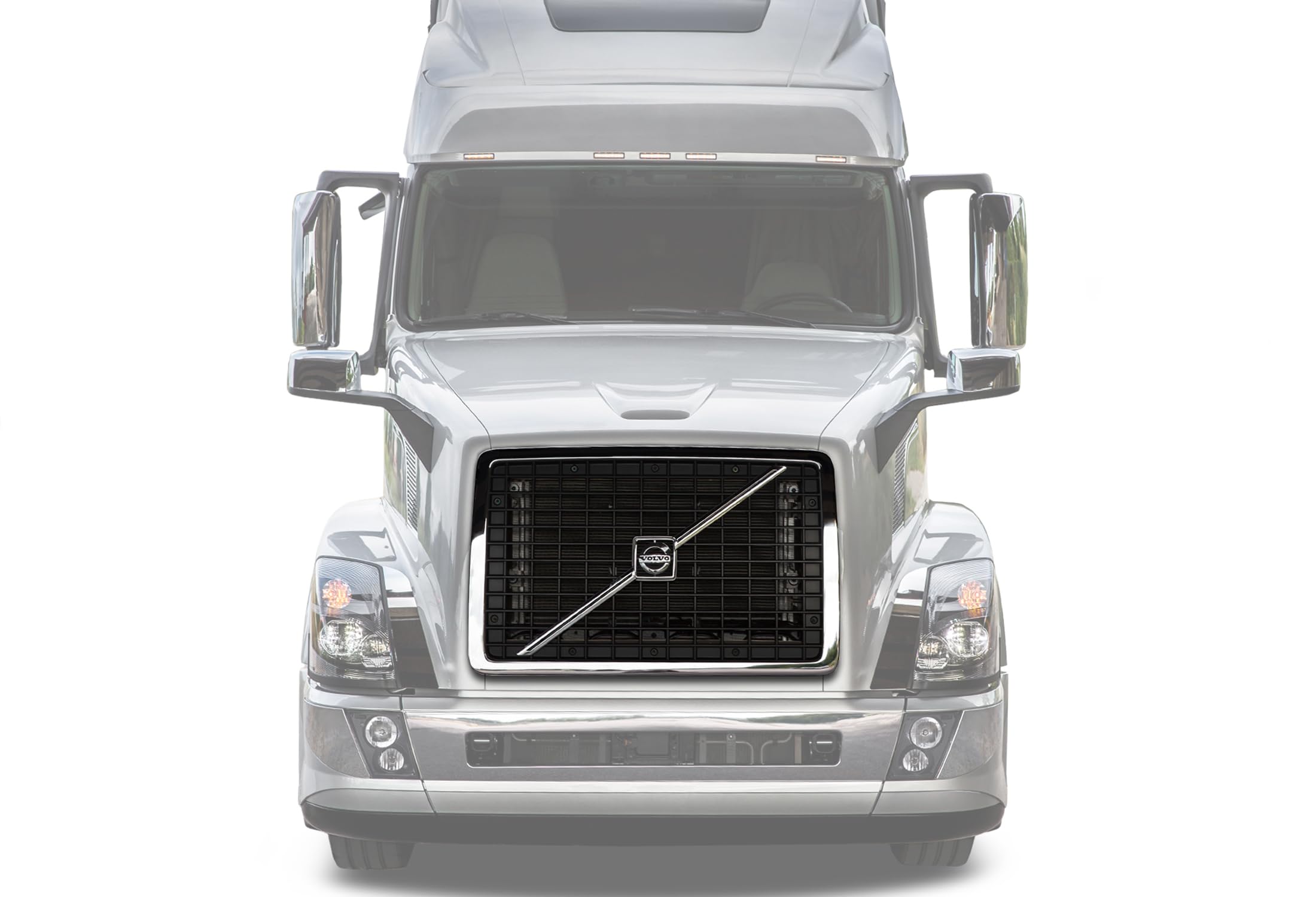 KOZAK Chrome Front Grille with Bug Net Screen for Volvo VNL 2004-2017 | PLUS Logo Stripe Design | Includes 22