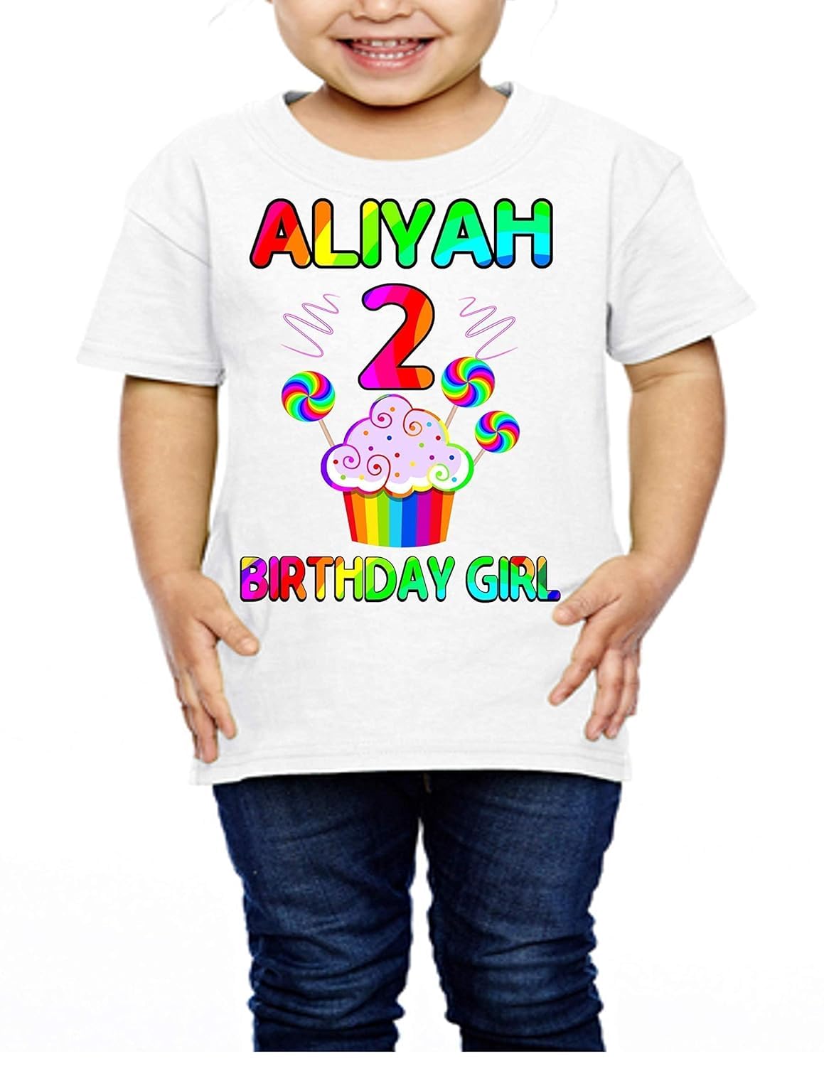 Custom Cupcake Birthday Outfit Set - Personalized 2-Piece Rainbow Shirt & Hairbow Clip for Girls | Baby Tutu Dress & Matching Accessories | Perfect for Birthday Parties, Photo Shoots & Special Celebrations | Any Age & Name Customization Available