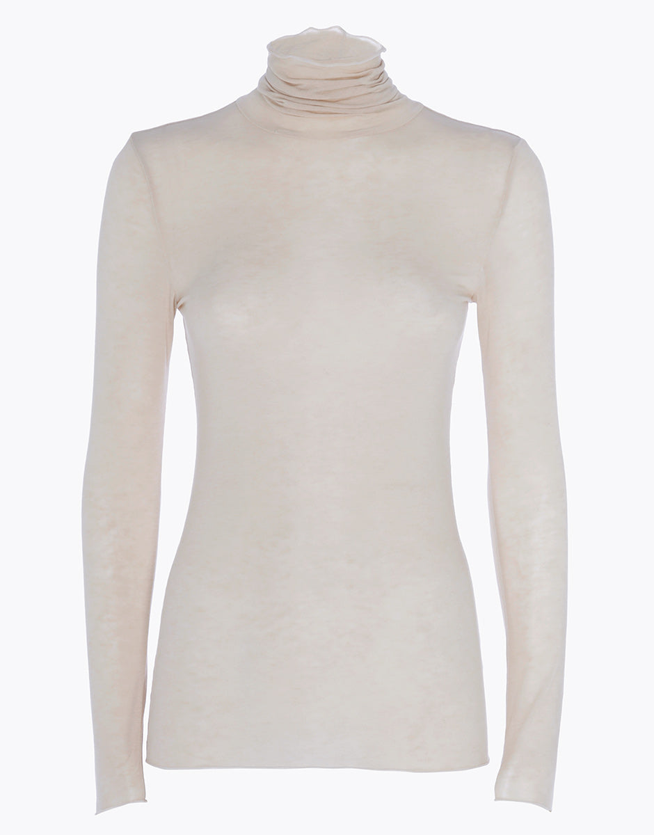 Women's High Neck Long Sleeve Modal Cashmere Pullover Sweater - Soft & Warm Beige Knit Top for Fall & Winter Layering