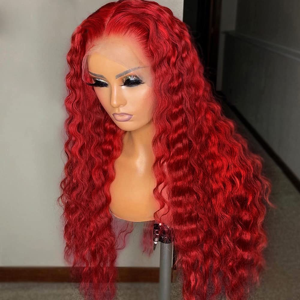 JYZ 180% Density 13x4 Lace Front Human Hair Wigs - Brazilian Virgin Hair, Hot Red Curly Wigs for Black Women, Pre-Plucked with Baby Hair, Transparent HD Lace, Middle Part 22 Inch - Perfect for Daily Wear, Parties & Special Occasions