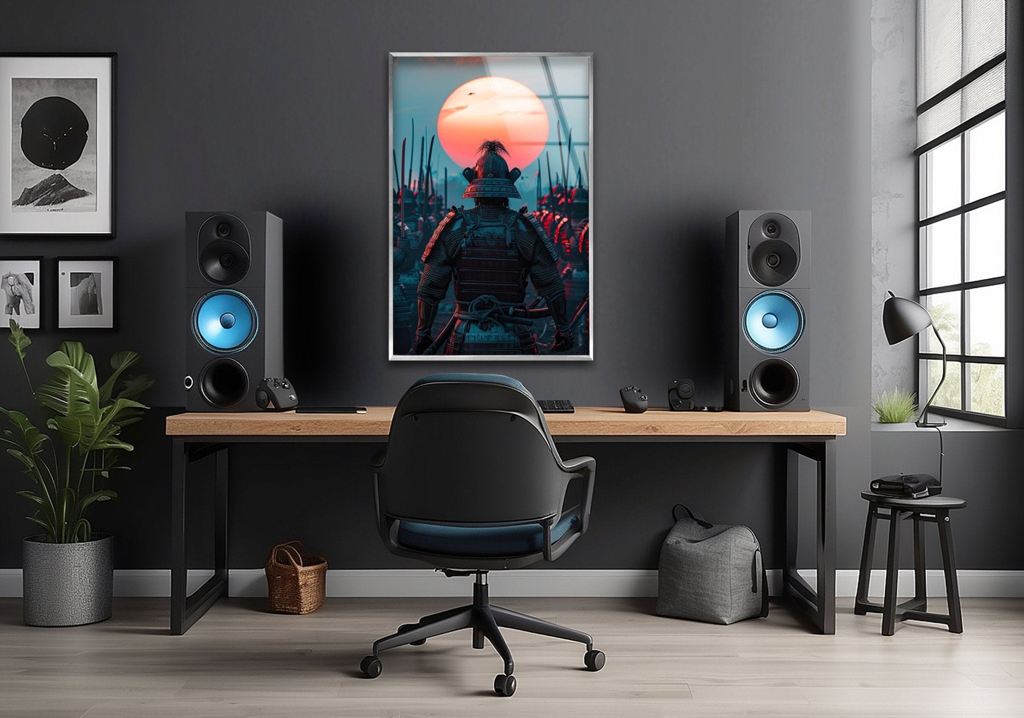 Samurai Warrior Glass Wall Art - Handmade Japanese Decor for Living Room, Bedroom & Office - Unique Home & Office Decor