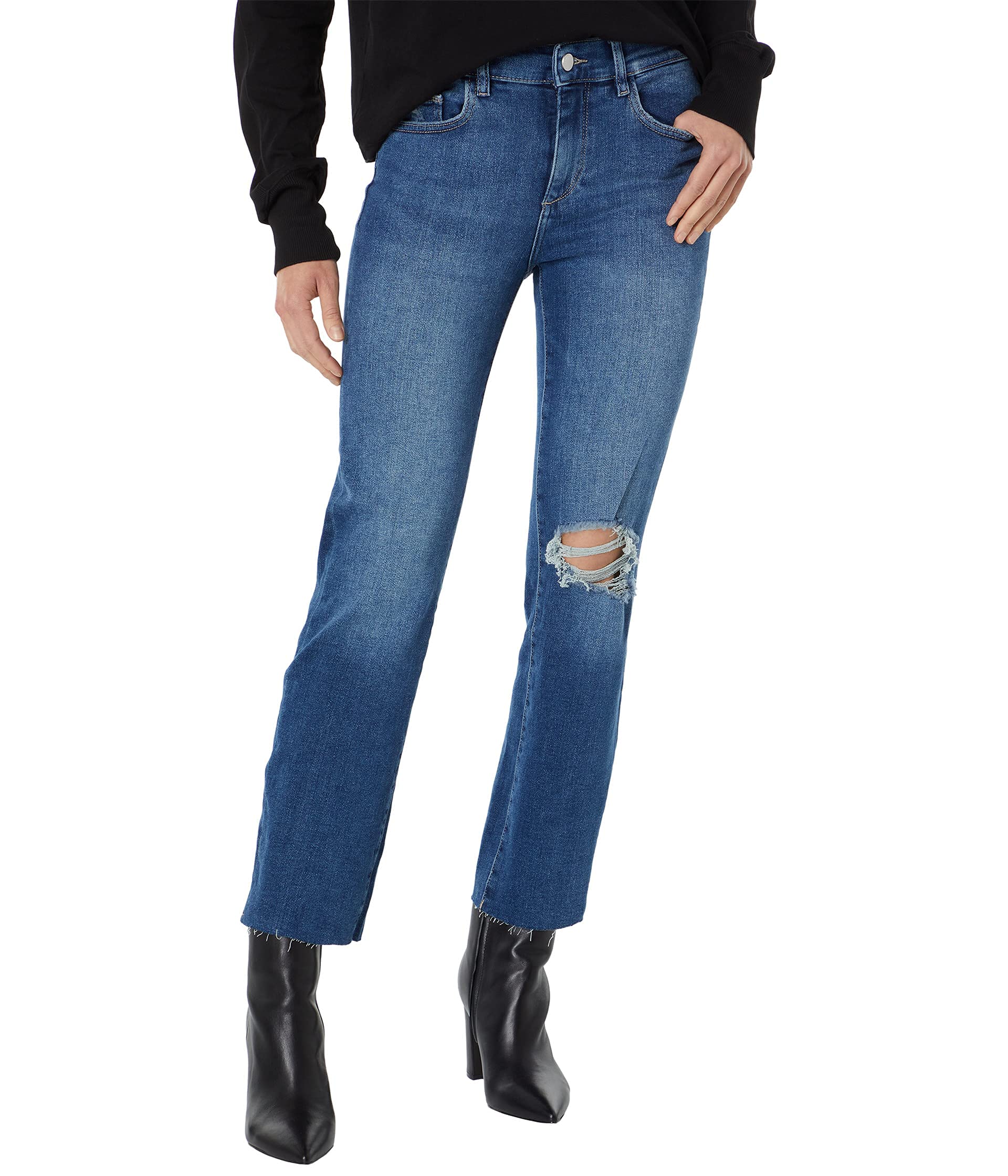DL1961 Women's Mara Raw Hem Straight Leg Jeans - Classic Blue Denim Size 25 | Comfortable Everyday Wear for Casual Outings & Office Style