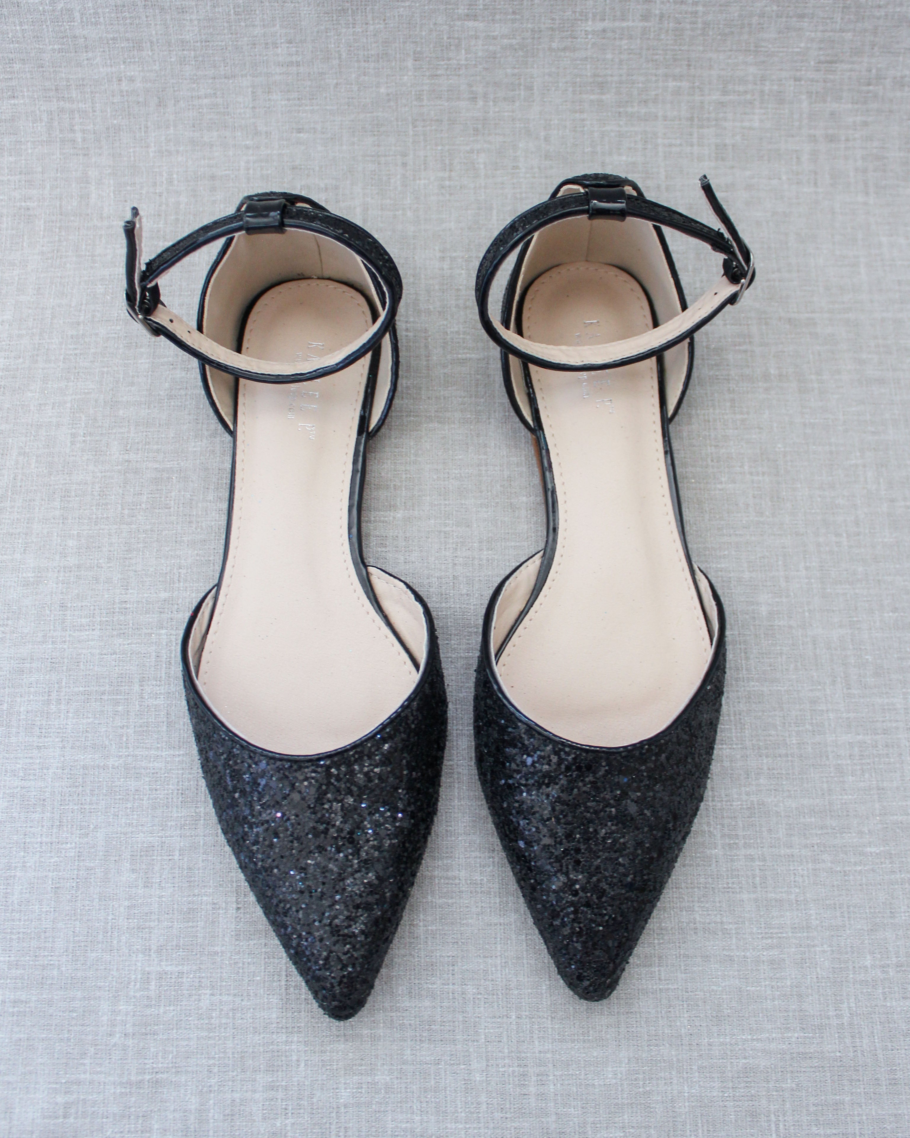 Glitter Ankle Strap Ballet Flats for Women - Shimmery Dressy Flat Shoes for Parties, Weddings & Evening Events