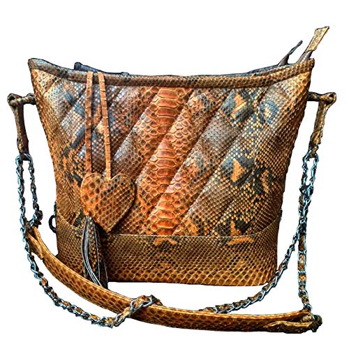 Authentic Snakeskin Women's Quilted Shoulder Bag - Elegant Crossbody Purse for Work, Travel & Evening Events