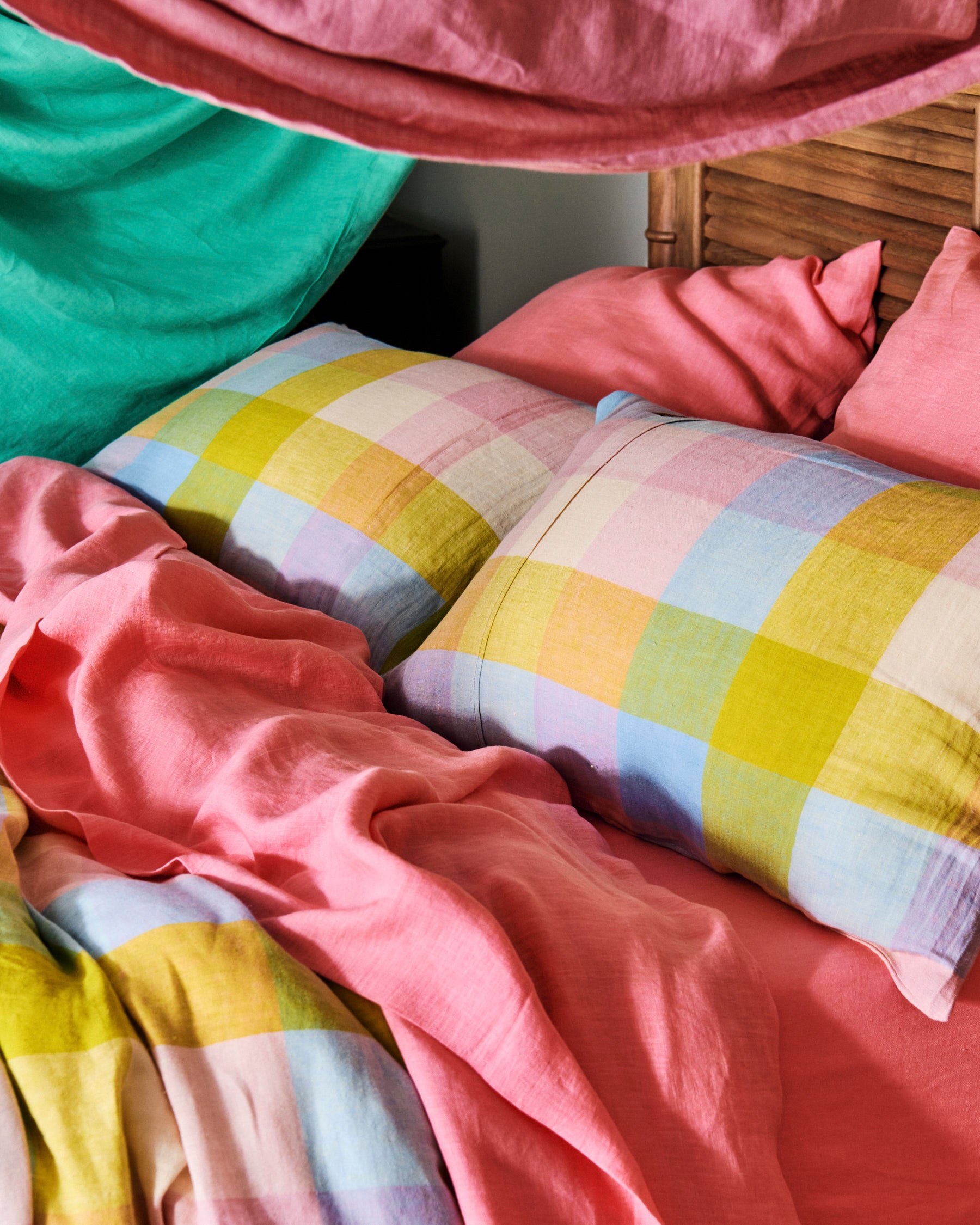 Corfu Tartan Linen Pillowcases Set of 2 - Soft Breathable European Flax Pillow Covers for Bedroom Decor - Perfect for Home, Hotel, and Airbnb Styling