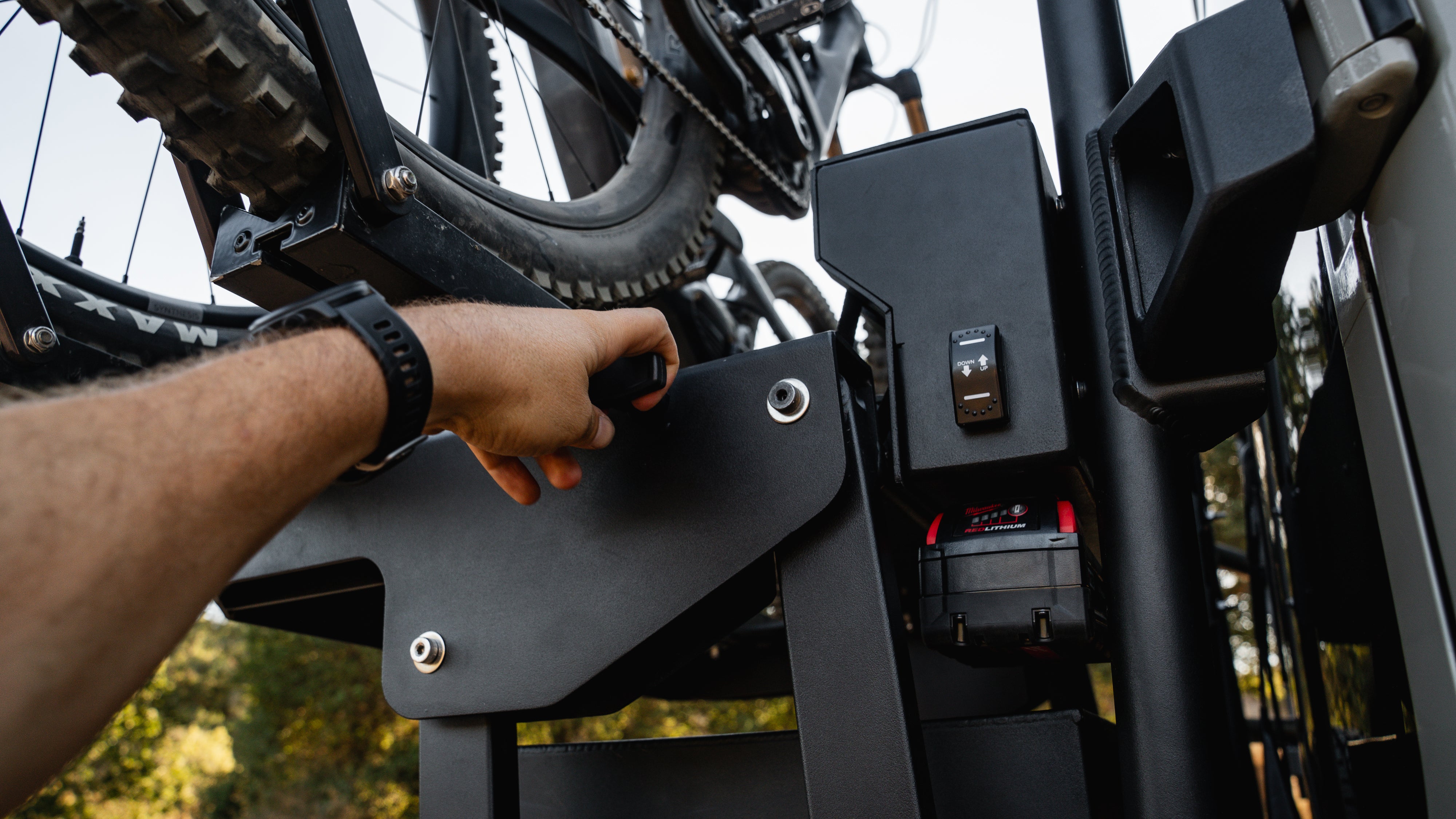 Aluminess PowerLift Bike Rack for 2019+ Mercedes Sprinter Vans - Heavy Duty Motorcycle Carrier for Adventure & Camping Trips