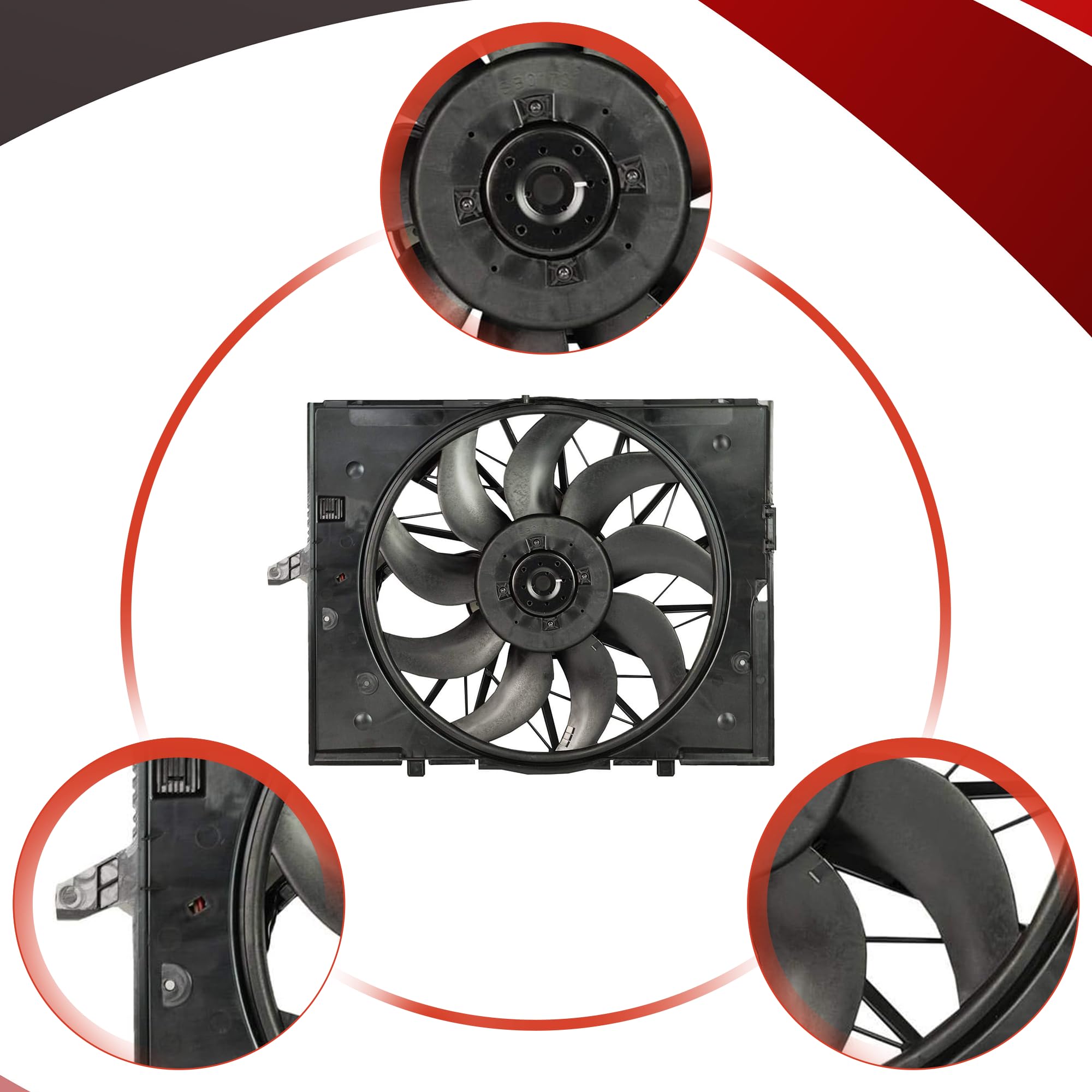 PartsFlow Radiator Cooling Fan Assembly Compatible with 2004-2009 BMW 525i 528i 530i 750i 750Li 525xi 530xi 545i 645Ci - Direct Replacement for OEM 621-211 - Perfect for Engine Cooling & Overheating Prevention