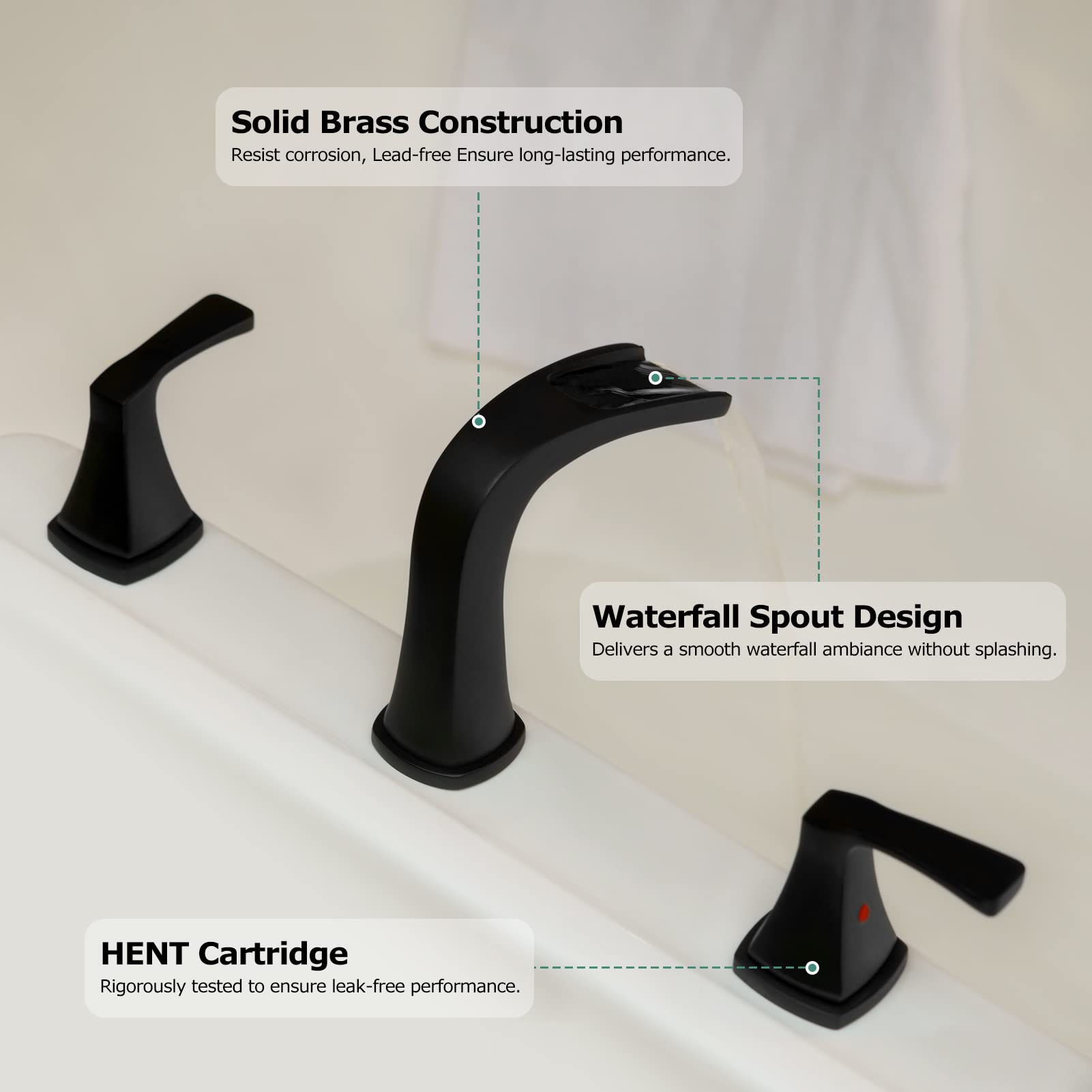 PARLOS 2-Handle Widespread Waterfall Roman Bathtub Faucet with Valve - Matte Black Tub Filler (Model 1434204) for Luxury Bathroom & Spa Renovation