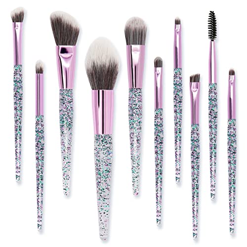 10-Piece Soft Acrylic Makeup Brush Set - Crystal Eye Shadow Brushes & Curly Hair Comb for Professional Beauty Application | Perfect for Makeup Artists, Salon Styling & Home Use