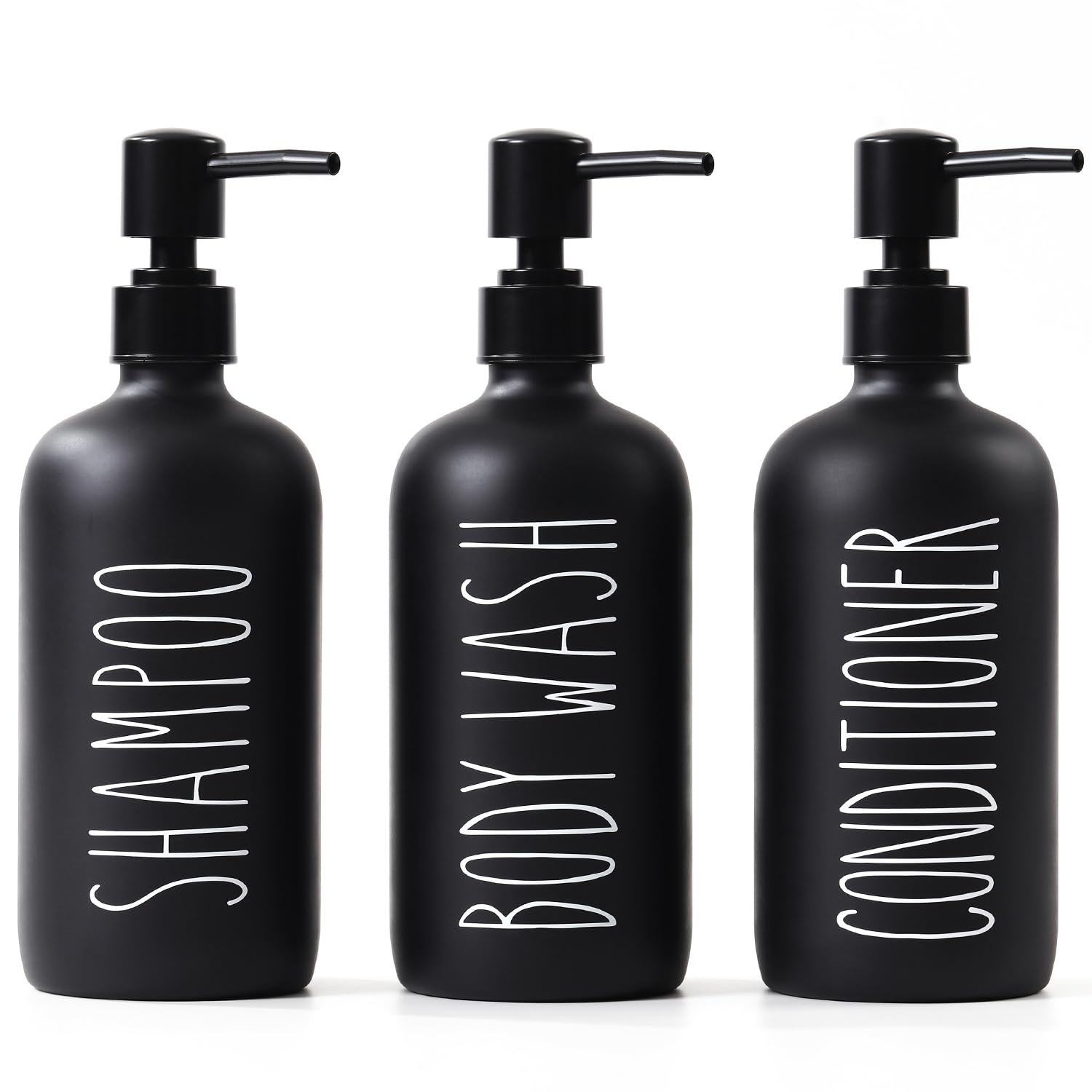 HOMCDALY 3-Pack 21oz Refillable Shampoo and Conditioner Dispenser Set with Pump - Black Shower Soap Bottles for Bathroom, Body Wash & Hair Care Storage | Perfect for Home, Gym & Travel Use