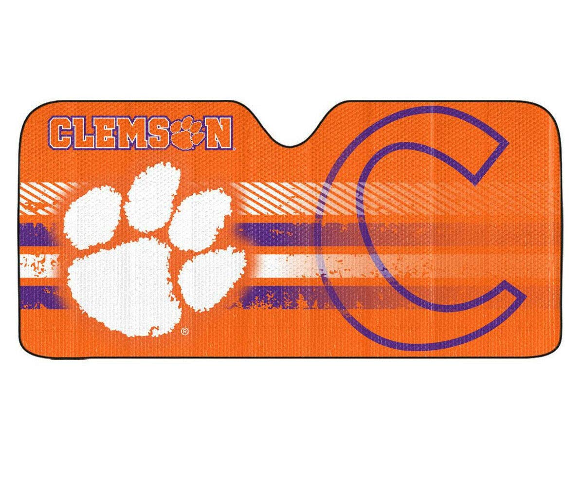 Officially Licensed Clemson Tigers AAC NCAA Carpet Floor Mats Bundle with License Plates & Sunshade - 7-Piece Set for Cars, Trucks & SUVs - Perfect for Game Days, Tailgating & Showing Team Spirit