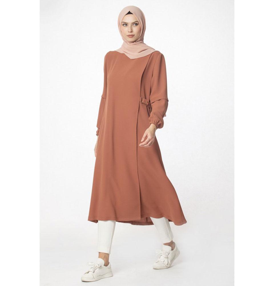 Abaci Modest Wraparound Topcoat for Women - Burnt Orange Long Coat with Belt, Plus Size Outerwear for Fall & Winter | Perfect for Office, Church and Special Occasions