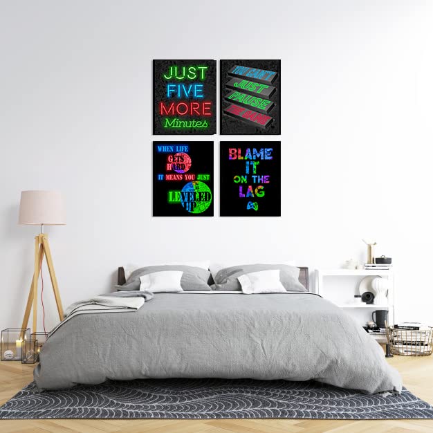 RGB Retro Video Game Wall Art Set of 4 - 8x10 Inch Gaming Posters with Funny Quotes - Perfect for Teen Boys Bedroom & Game Room Decor - USA Made - Great Gift for Gamers & Birthday Presents - Enhance Your Gaming Setup & Man Cave Decor