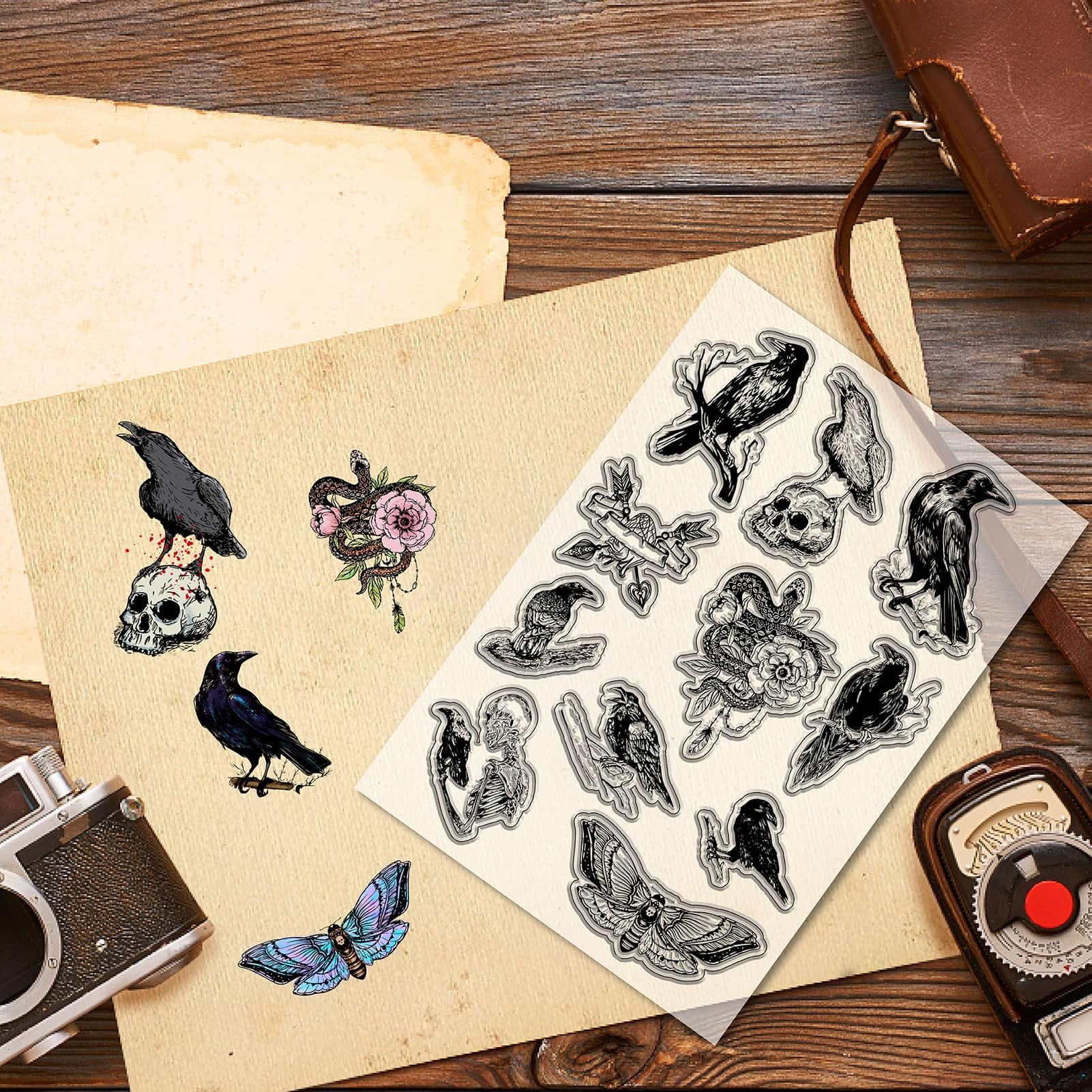 CRASPIRE Halloween Clear Stamps Set - Skull, Pumpkin, Skeleton, Moths, Snake & Flowers Design - Transparent Silicone Seals for DIY Scrapbooking, Card Making, Journaling - Perfect for Halloween Decorations, Photo Albums, Notebooks & Handmade Crafts